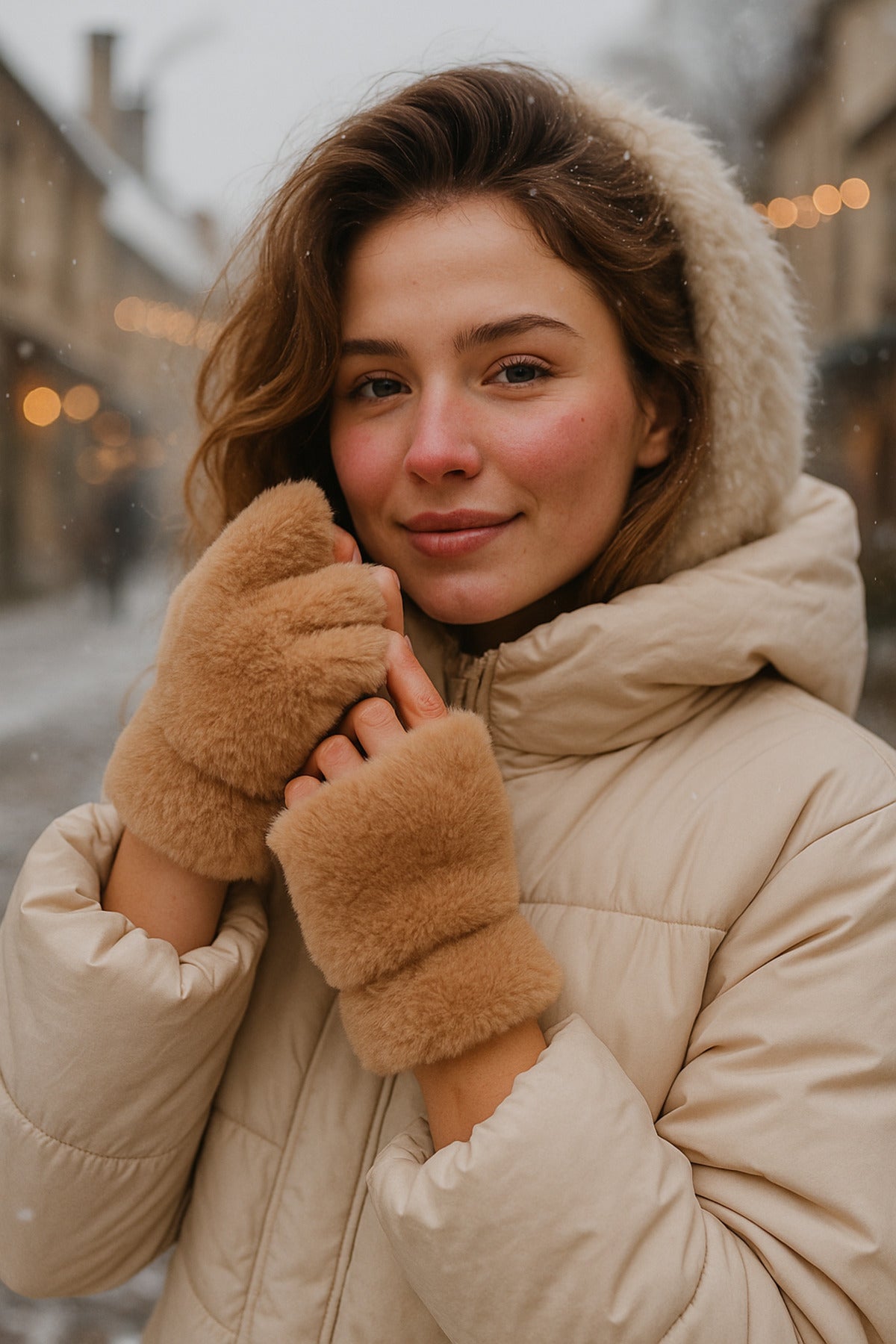 Kadın Camel Kesik Peluş Eldiven ELD33