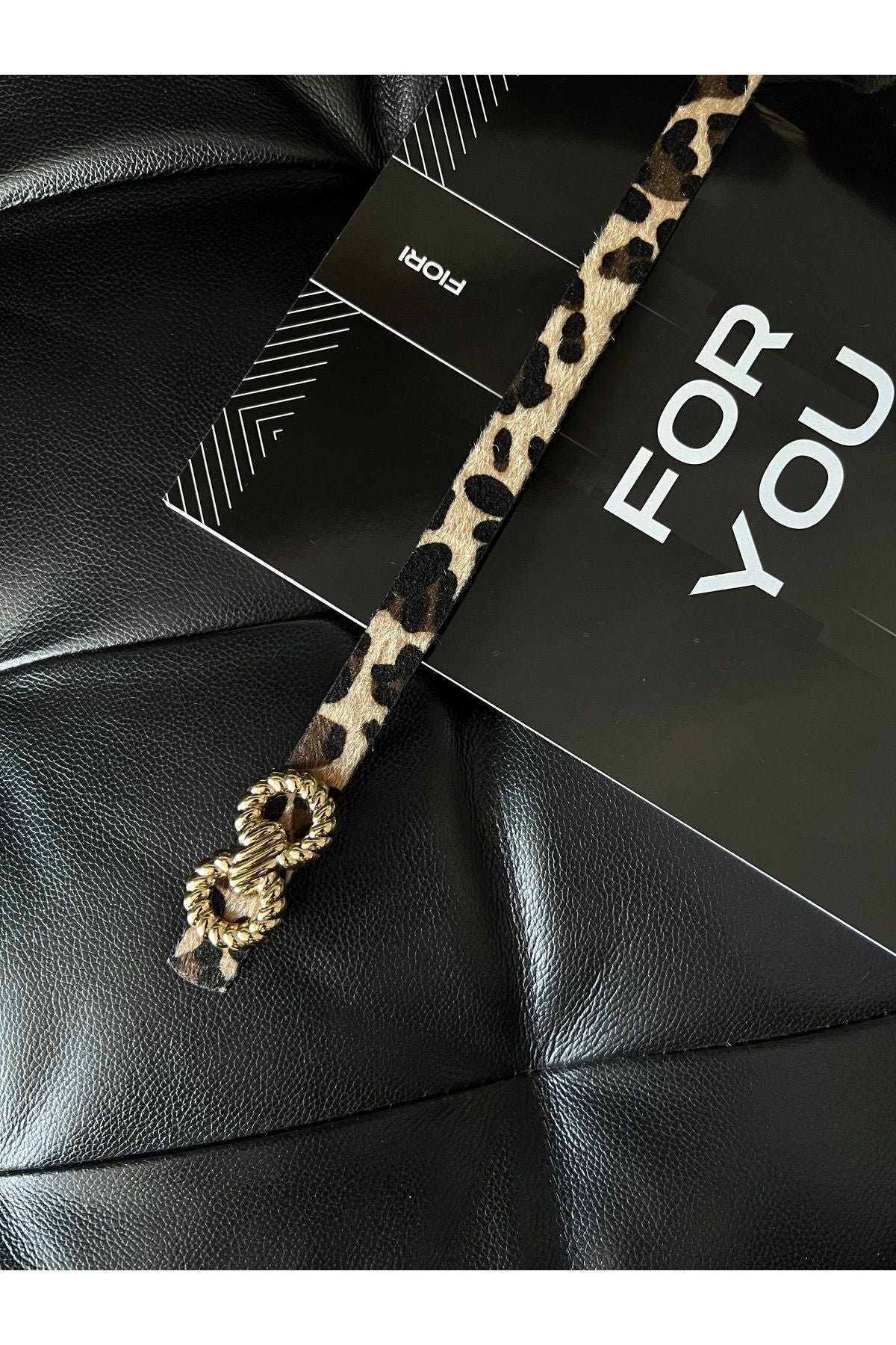 Burgu Gold Tokalı İnce Leopar Kadın Kemeri, Ceket Kemeri, Gömlek Kemeri, Elbise Kemeri