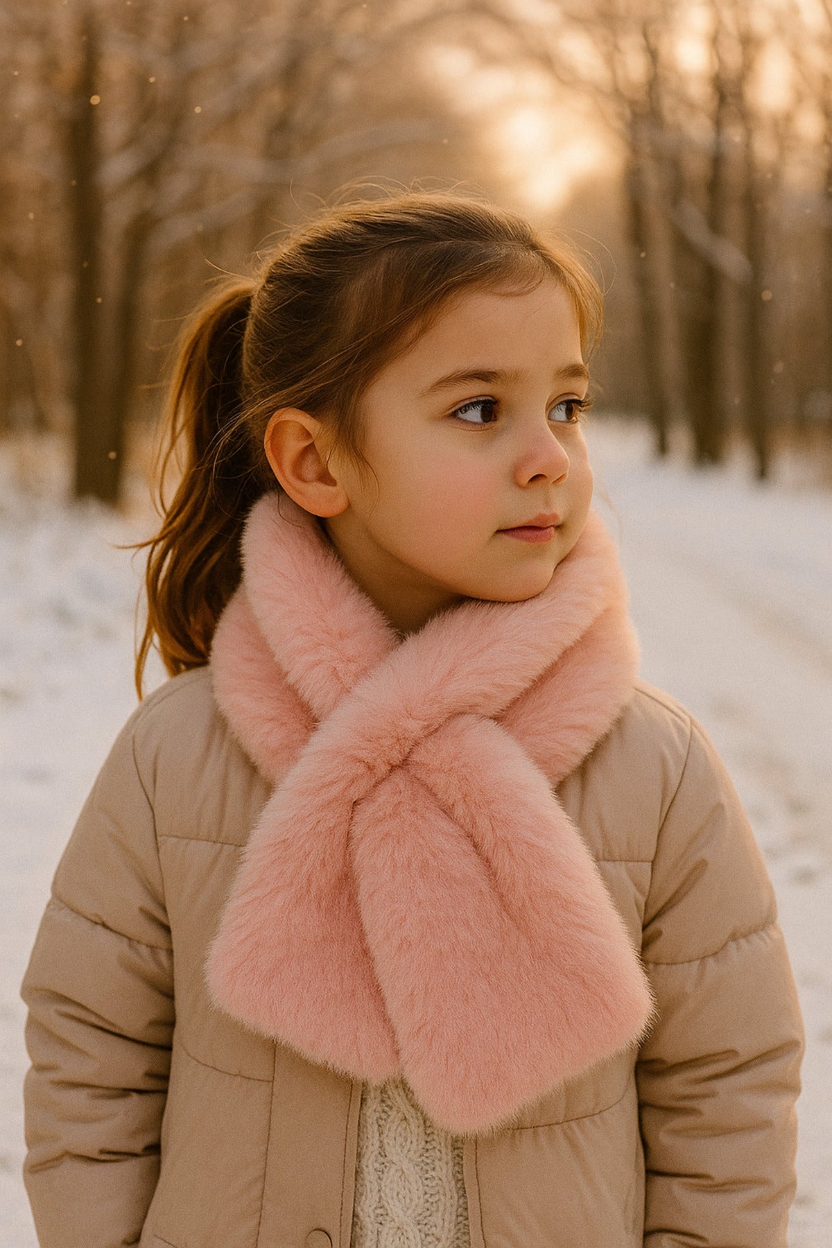 Kız Çocuk Pembe Peluş Kaşkol Boyunluk Atkı Byn001