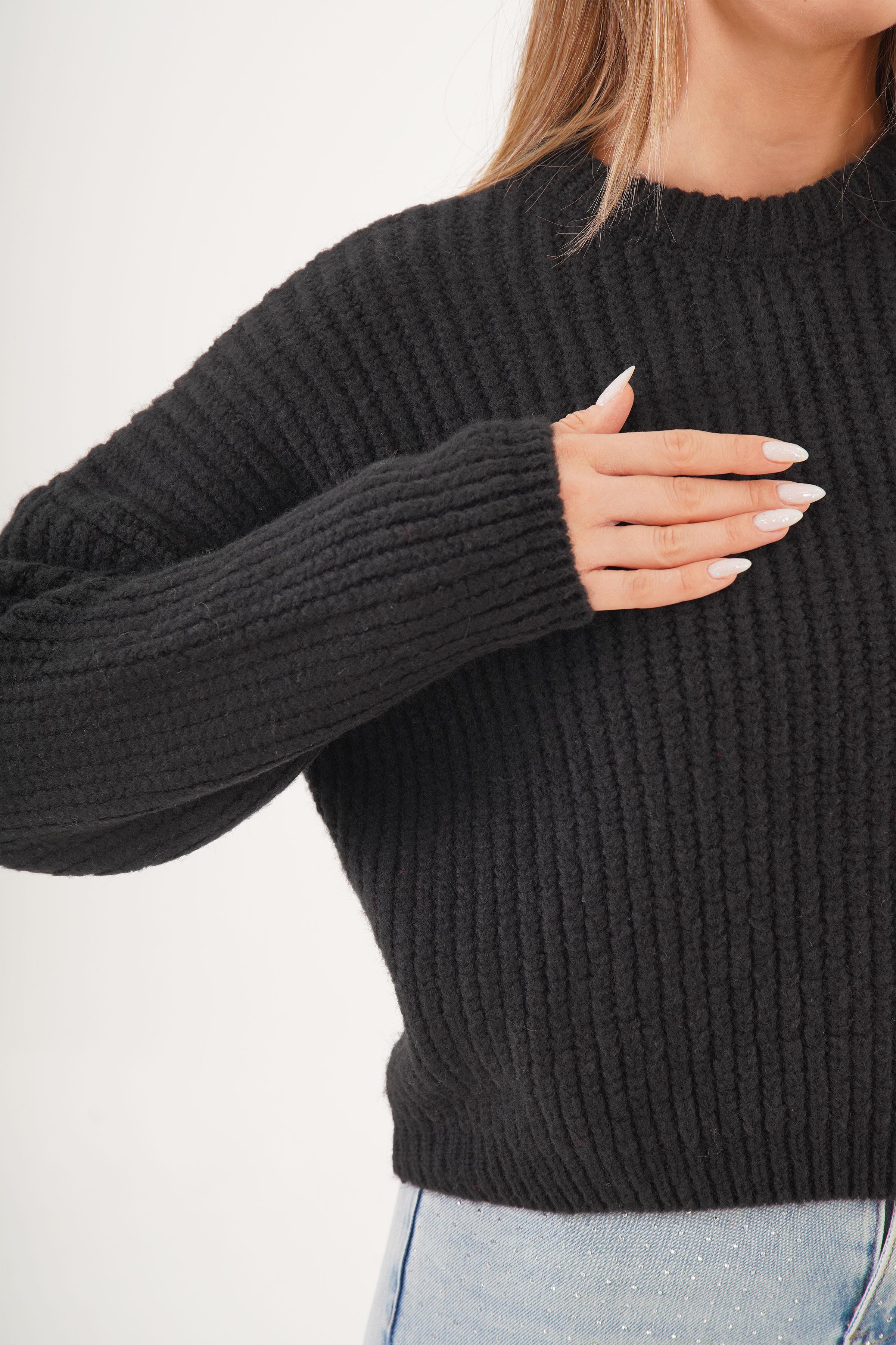 Bisiklet Yaka Basic Toptan Siyah Kazak