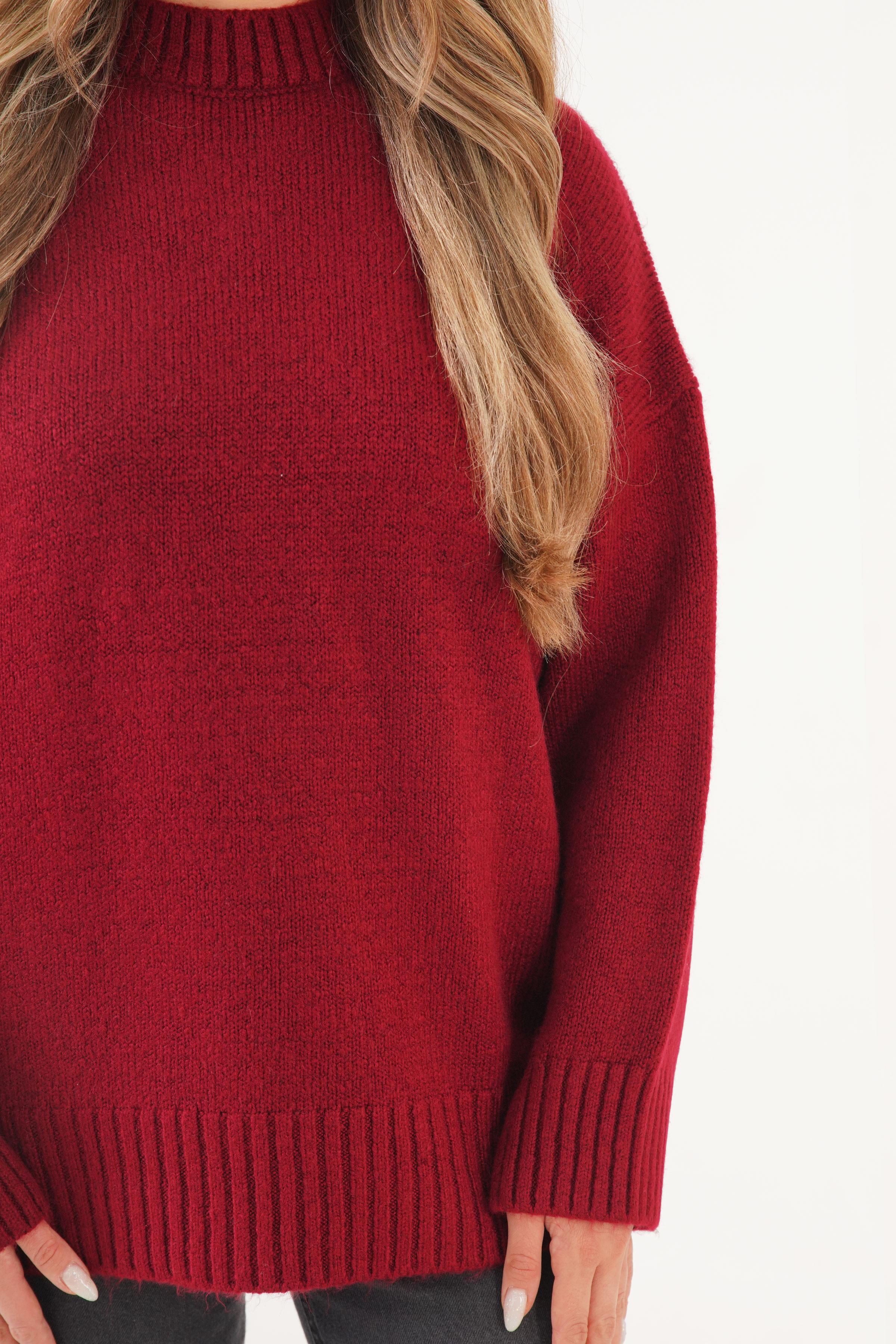 Ribana Detaylı Basic Toptan Bordo Kazak