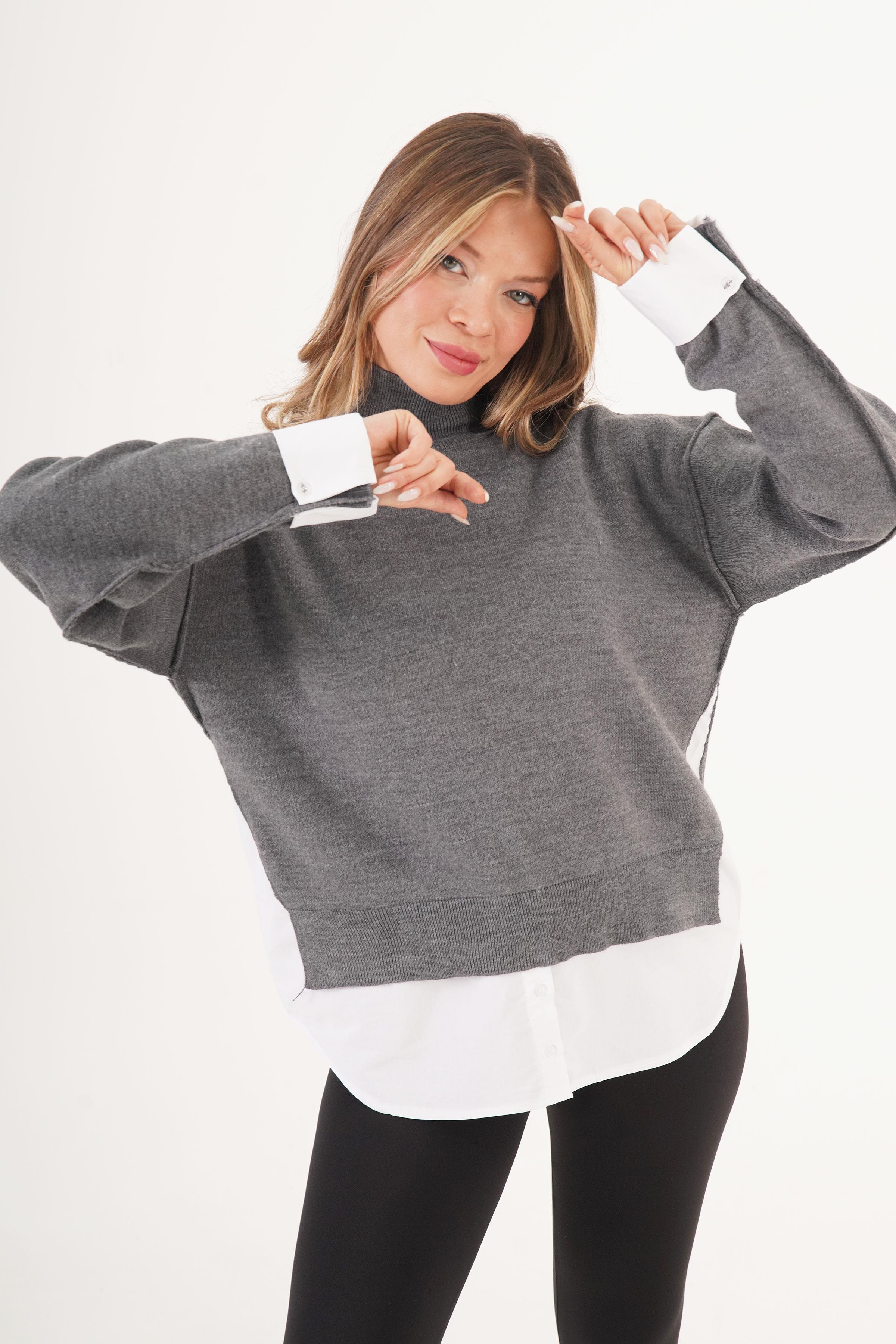 Gömlek Detaylı Dik Yaka Antrasit Toptan Kazak Antrasit STD