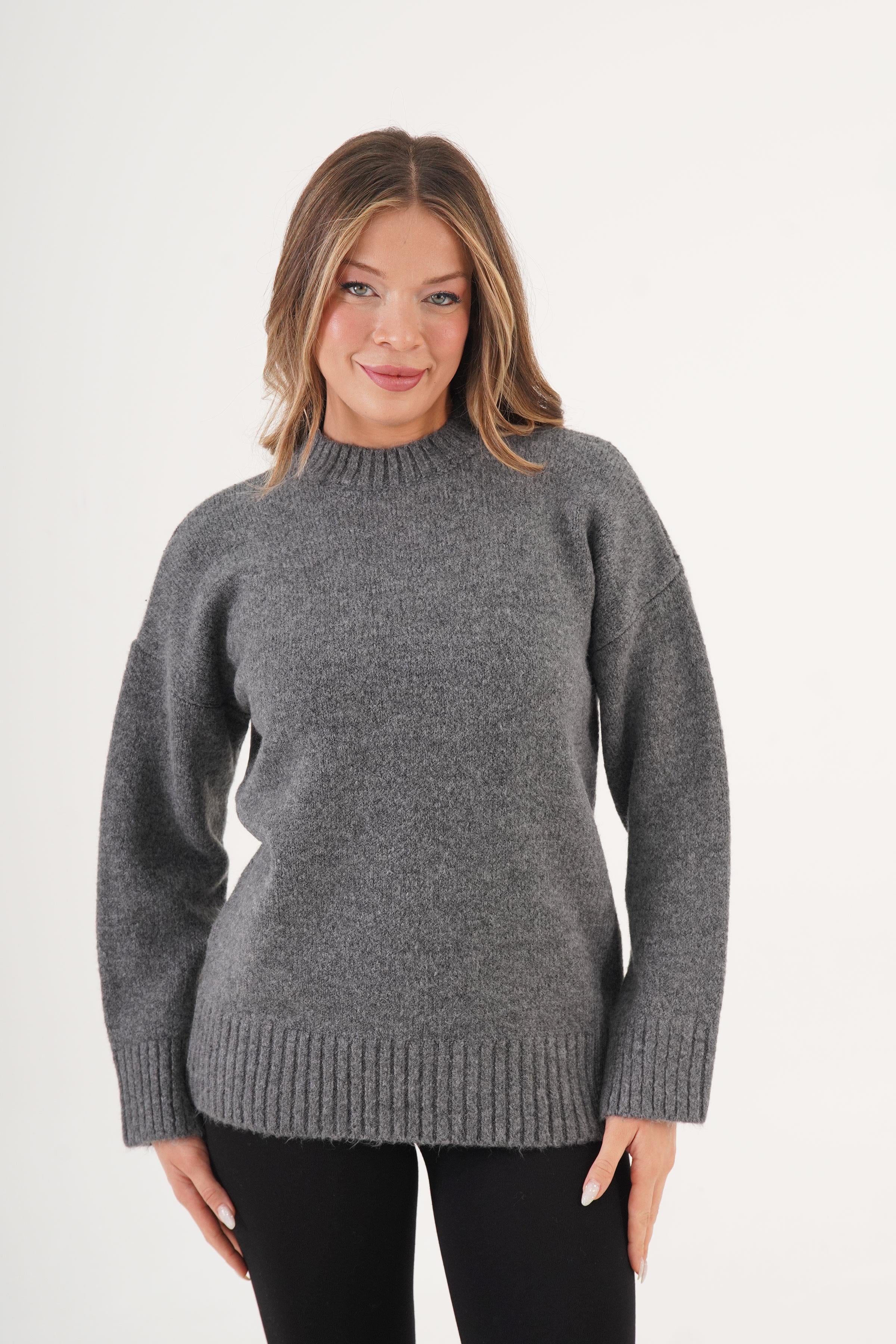 Ribana Detaylı Basic Toptan Antrasit Kazak