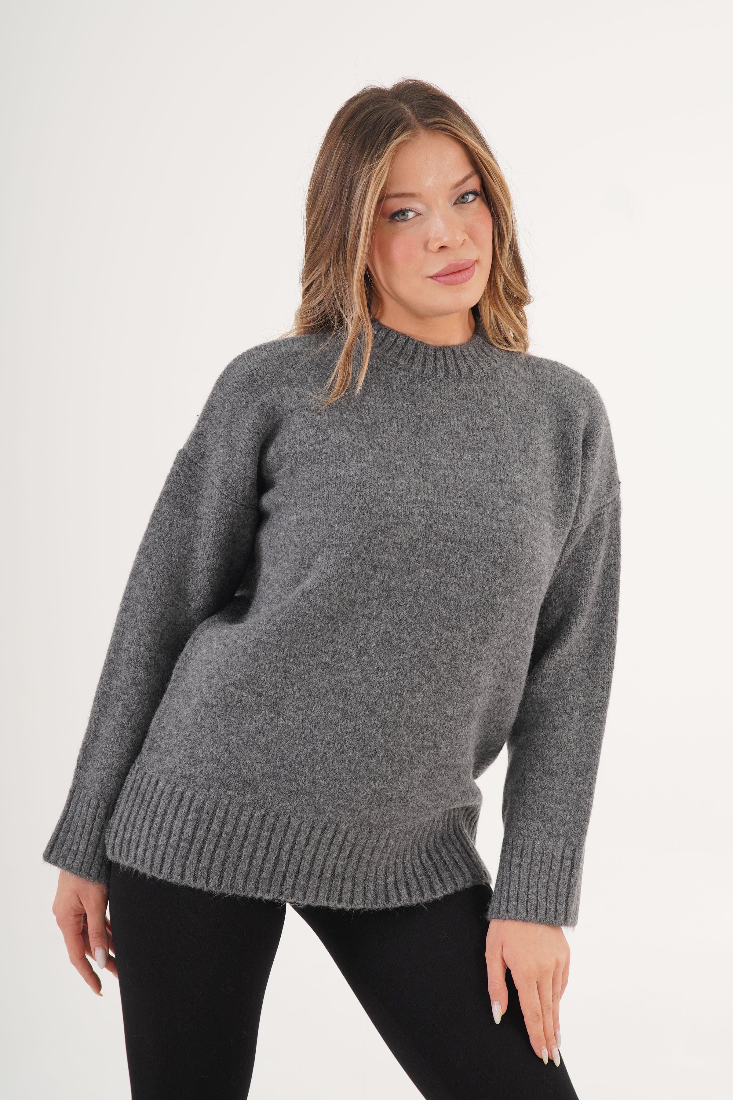 Ribana Detaylı Basic Toptan Antrasit Kazak