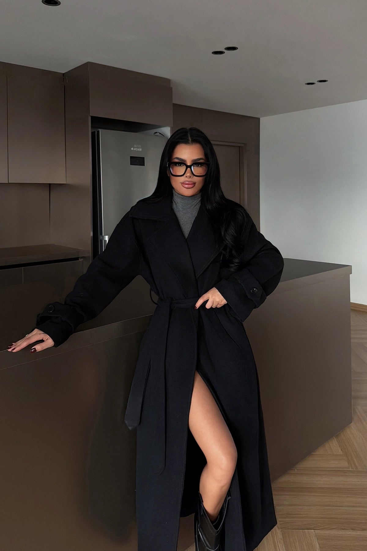 Black Checked Coat