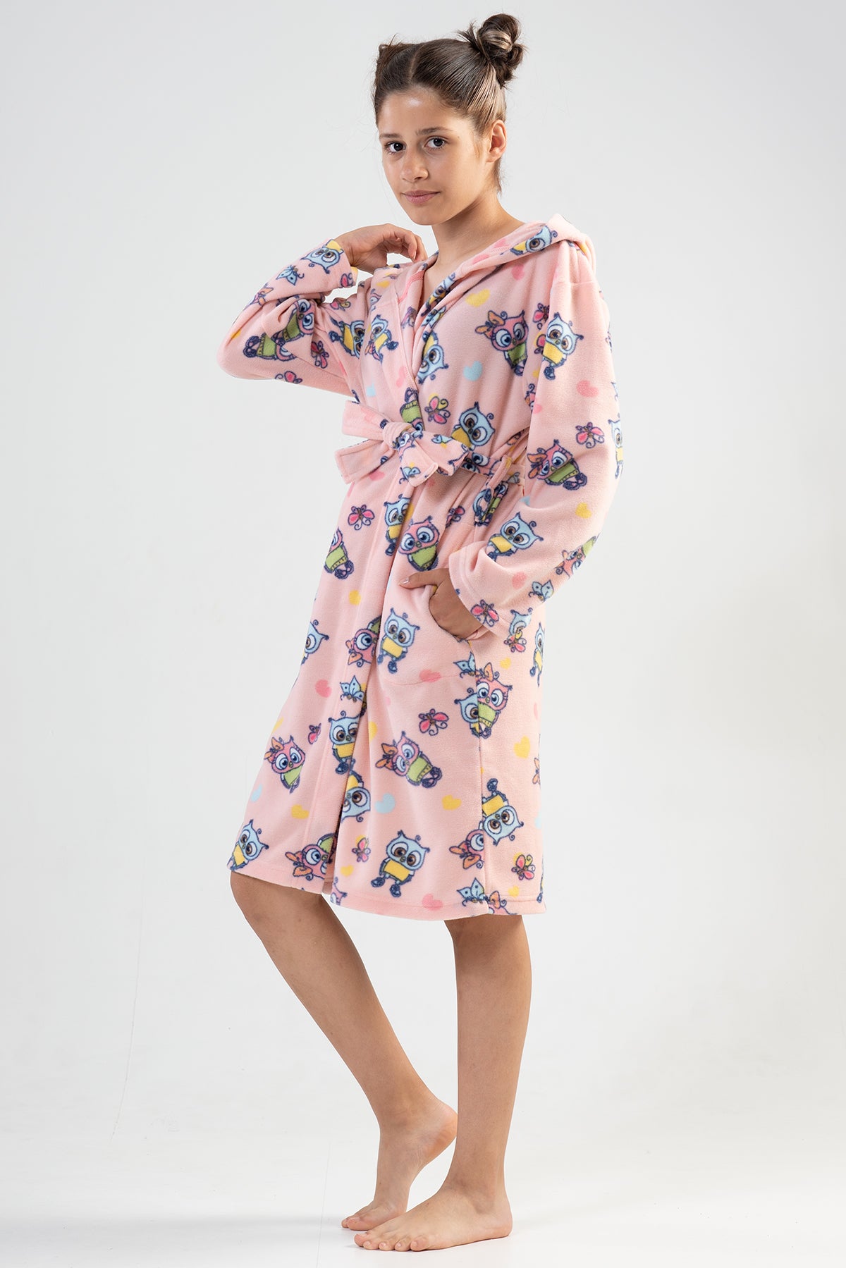 KIZ COCUK POLAR KAPSONLU CEPLI SABAHLIK - IMPATIENS PINK