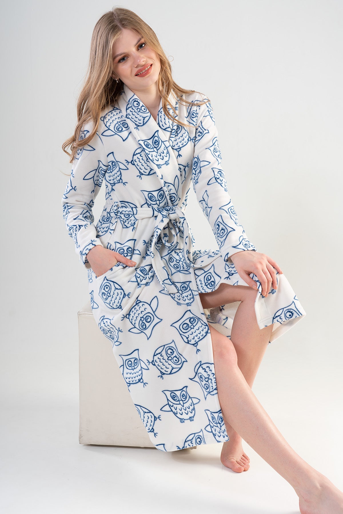 BAYAN POLAR SAL YAKA UZUN KOL UZUN CEPLI SABAHLIK