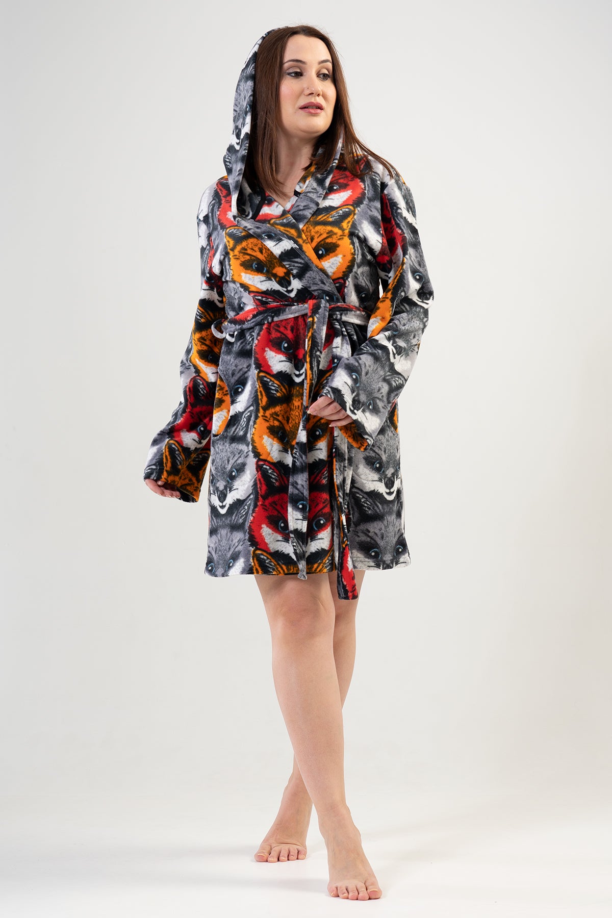 BAYAN POLAR XXL KAPSONLU CEPLI KISA SABAHLIK