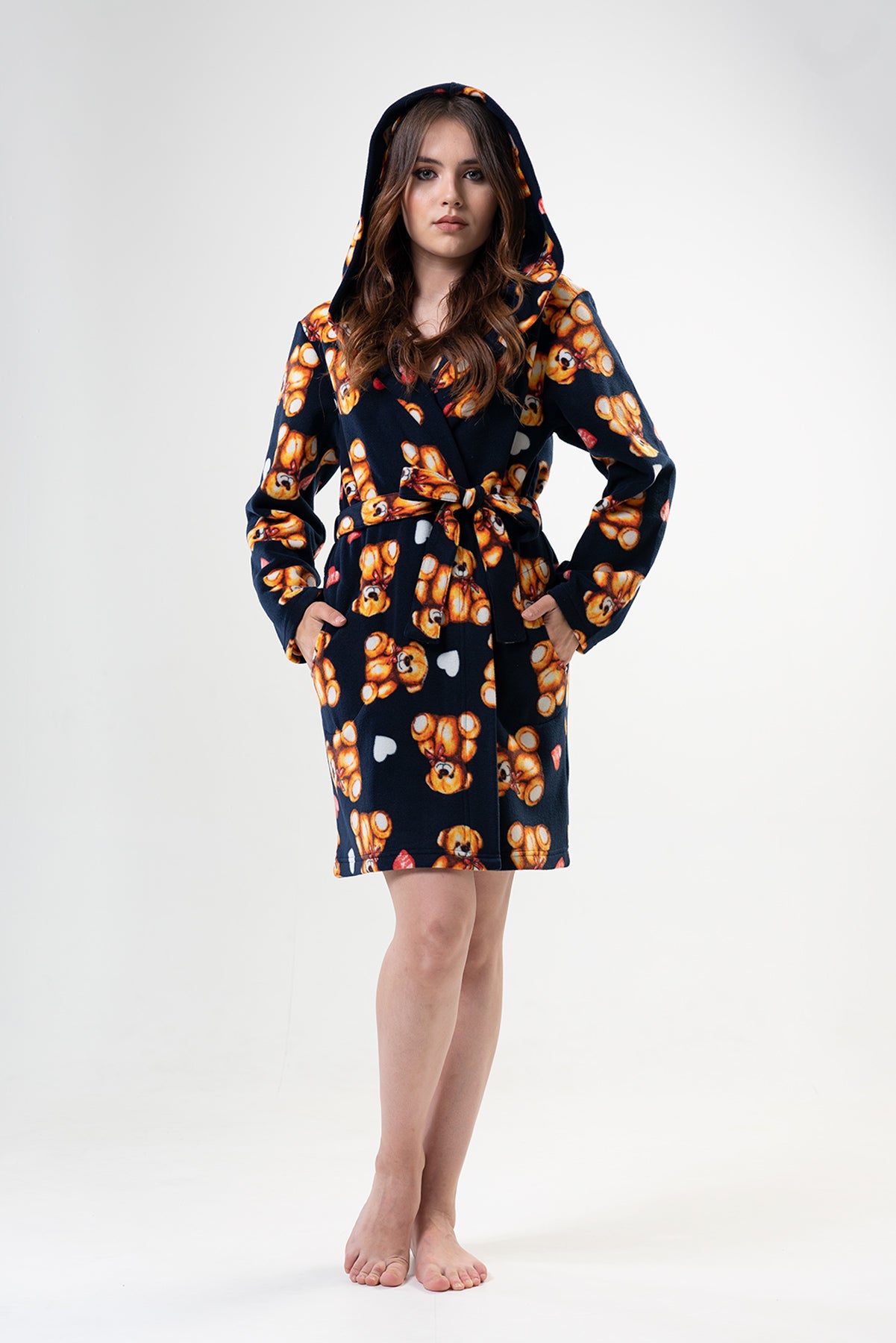 KADIN POLAR KAPSONLU CEPLI KISA SABAHLIK - DRESS BLUES