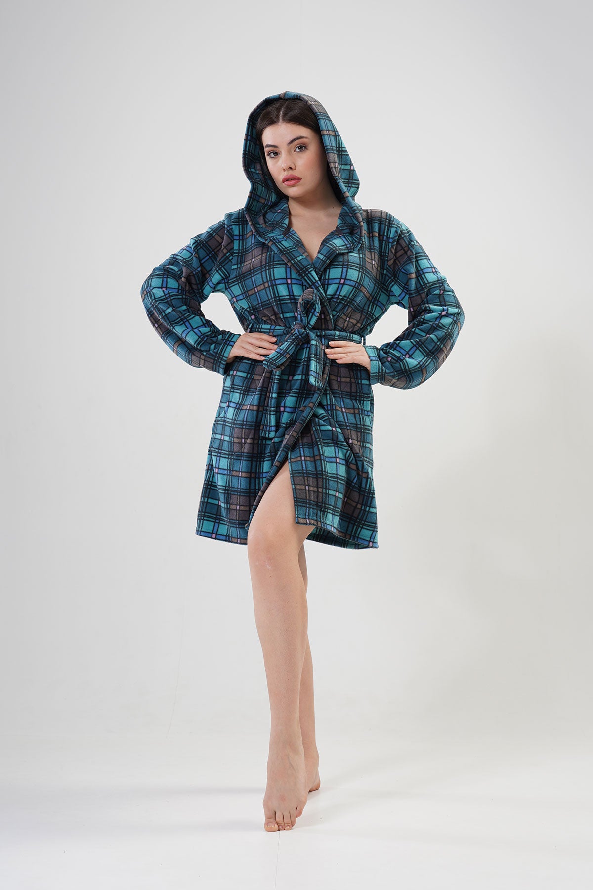 BAYAN POLAR KAPSONLU CEPLI KISA SABAHLIK