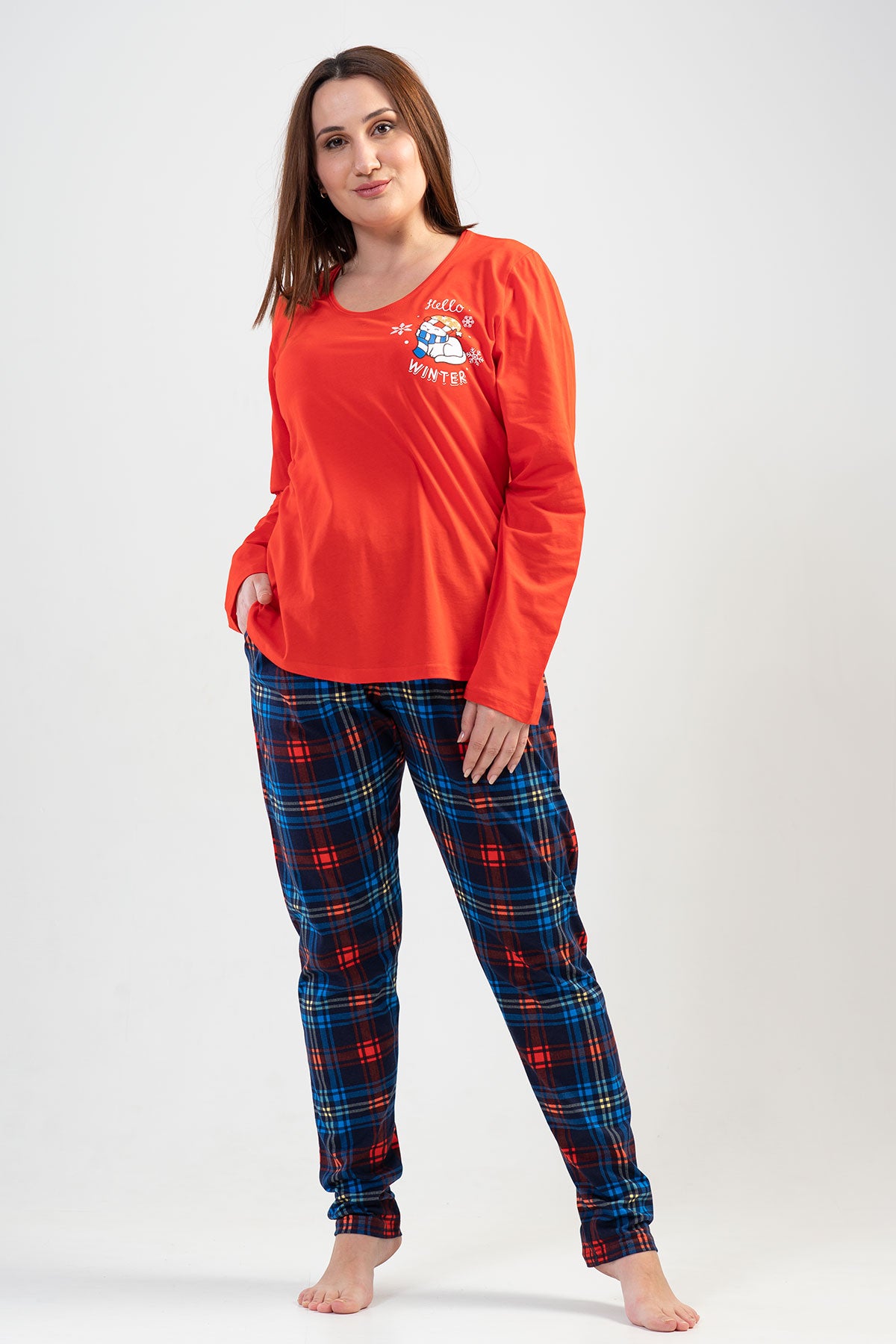 BAYAN P.SUPREM XXL O YAKA UZUN KOL ETEGI OVAL CEPLI PIJAMA TAKIM