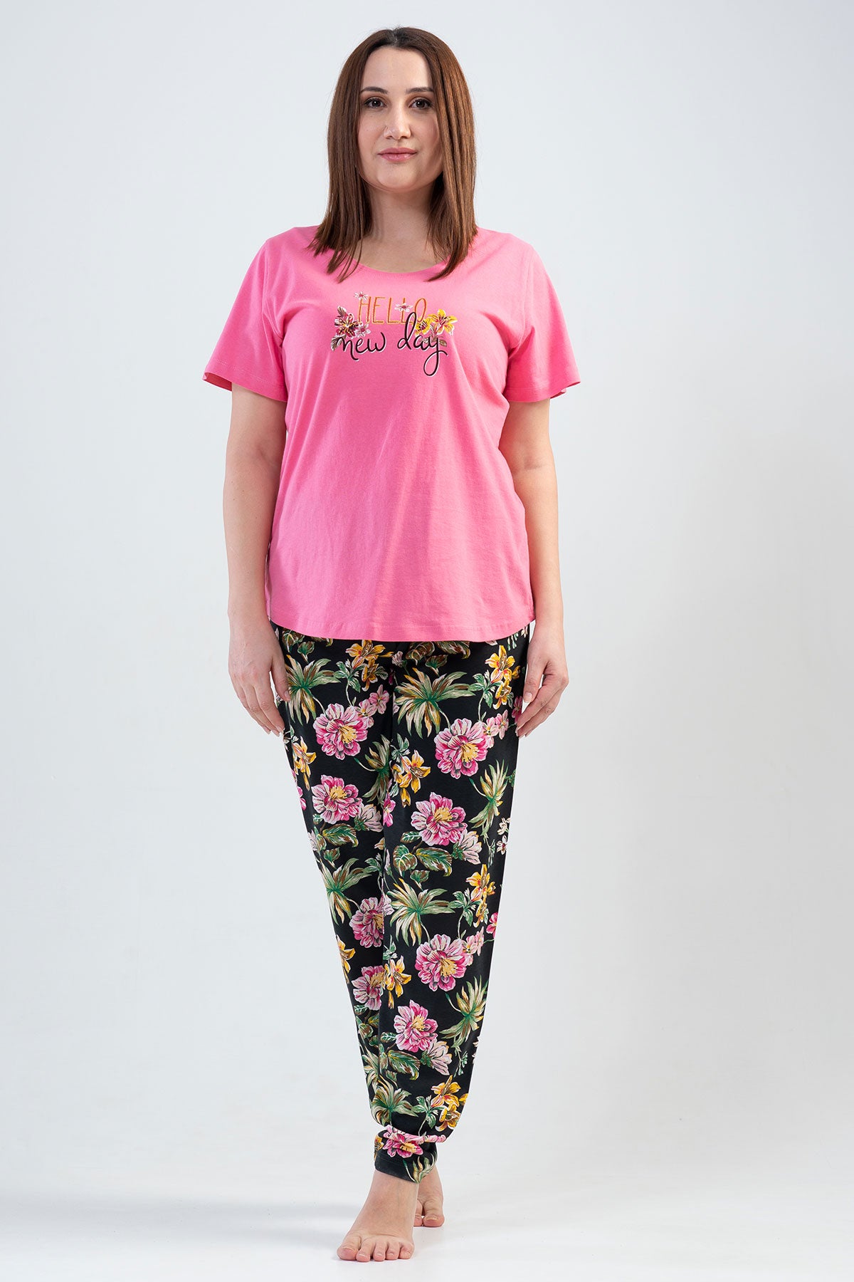 BAYAN P.SUPREM XXL O YAKA KISA KOL ETEGI OVAL PIJAMA TK - SWEETPINK