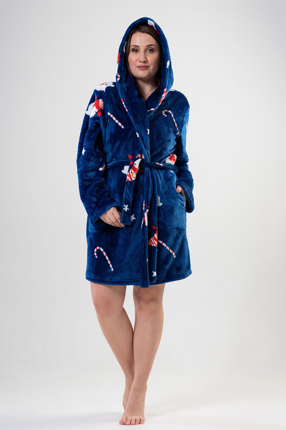 KADIN SOFT XXL KAPSONLU UZUN KOL CEPLI KISA SABAHLIK - DRESS BLUES