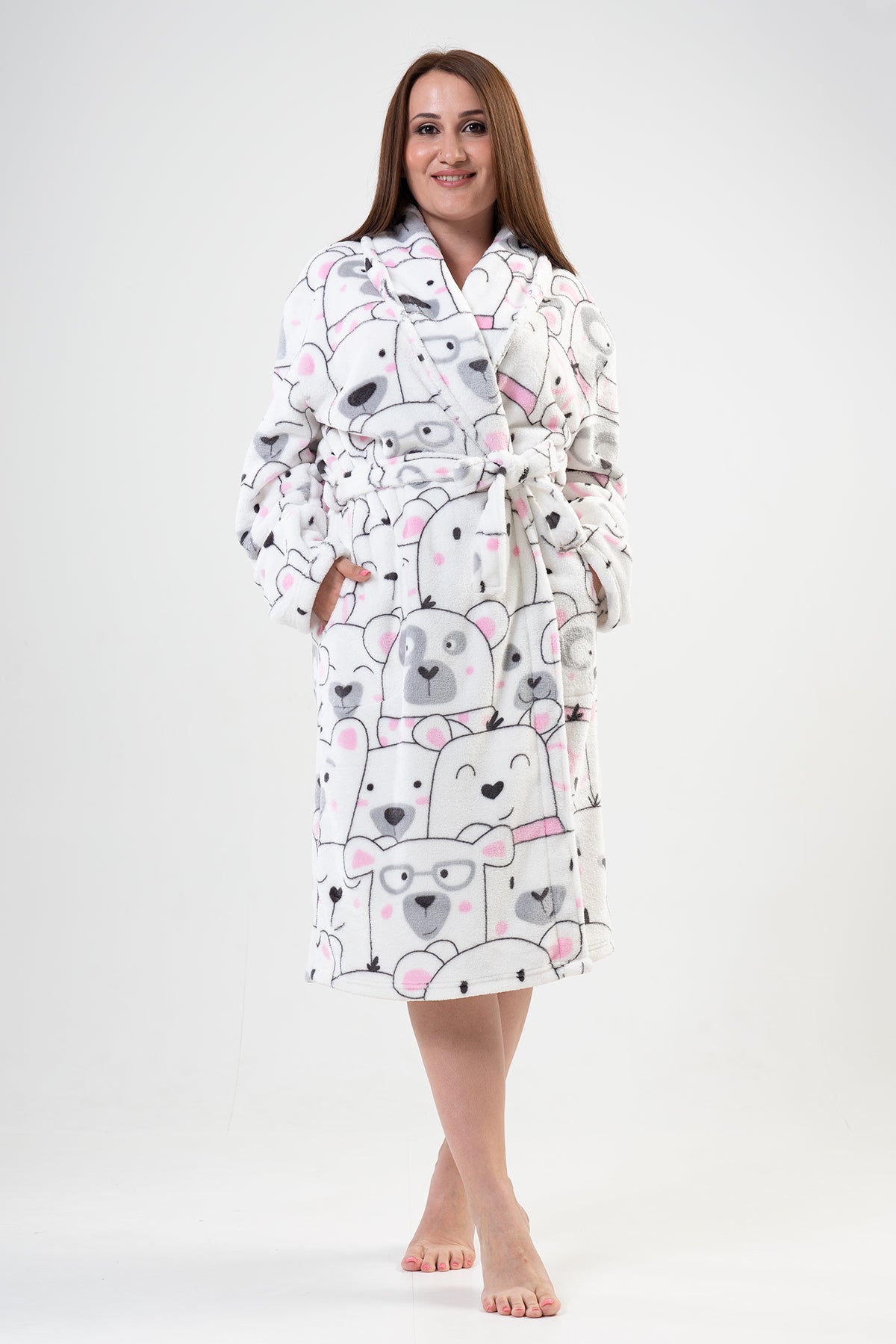 KADIN SOFT XXL SAL YAKA UZUN KOL UZUN CEPLI SABAHLIK - BRIGHT WHITE