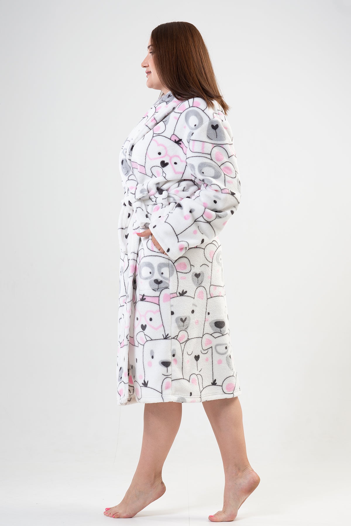 KADIN SOFT XXL SAL YAKA UZUN KOL UZUN CEPLI SABAHLIK - BRIGHT WHITE