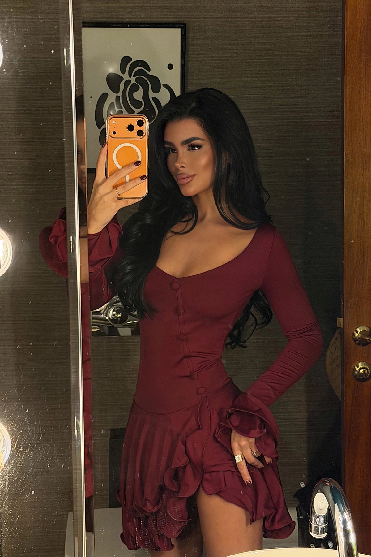 Bordo Taliah Mini Elbise
