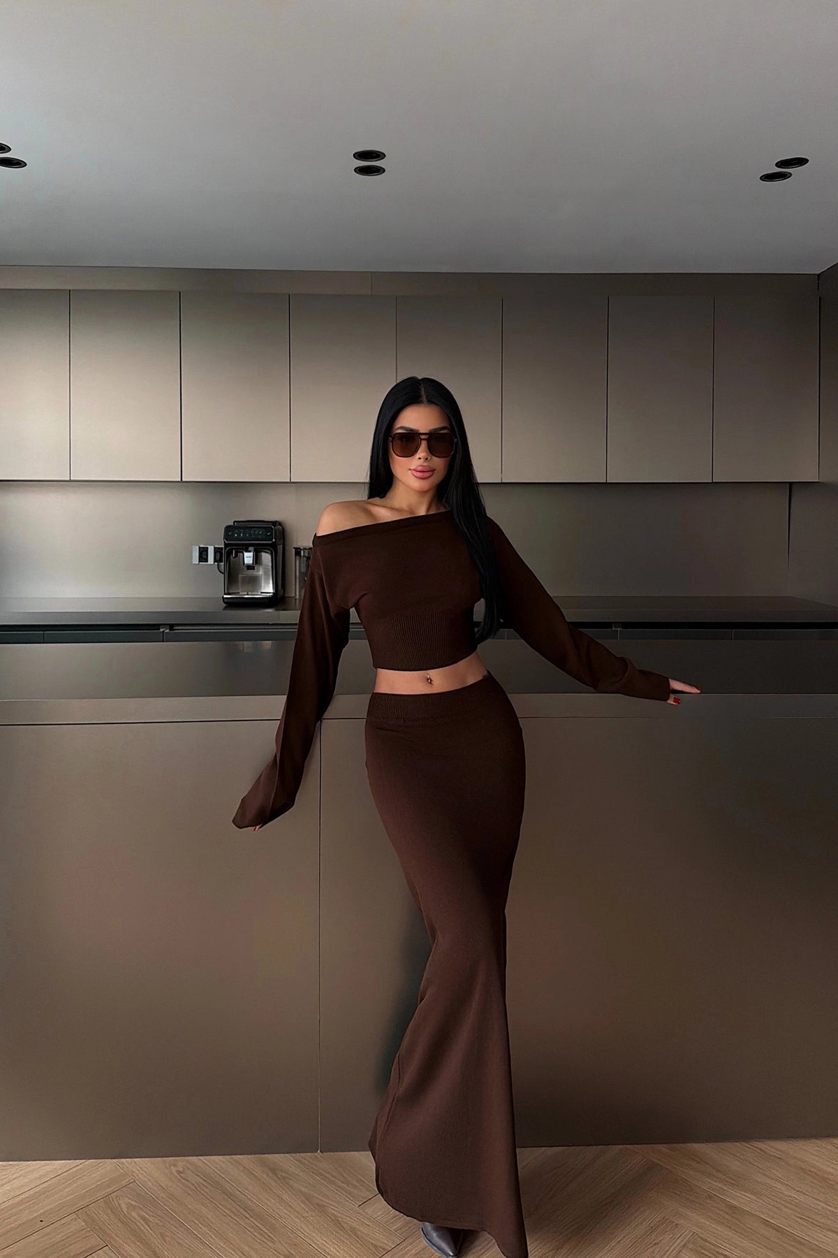 Acı Kahve Uzun Kollu Etekli Takım XS