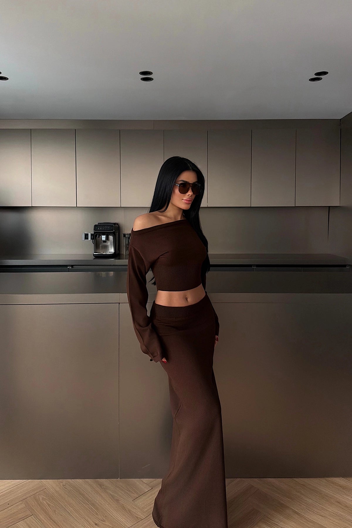 Acı Kahve Uzun Kollu Etekli Takım