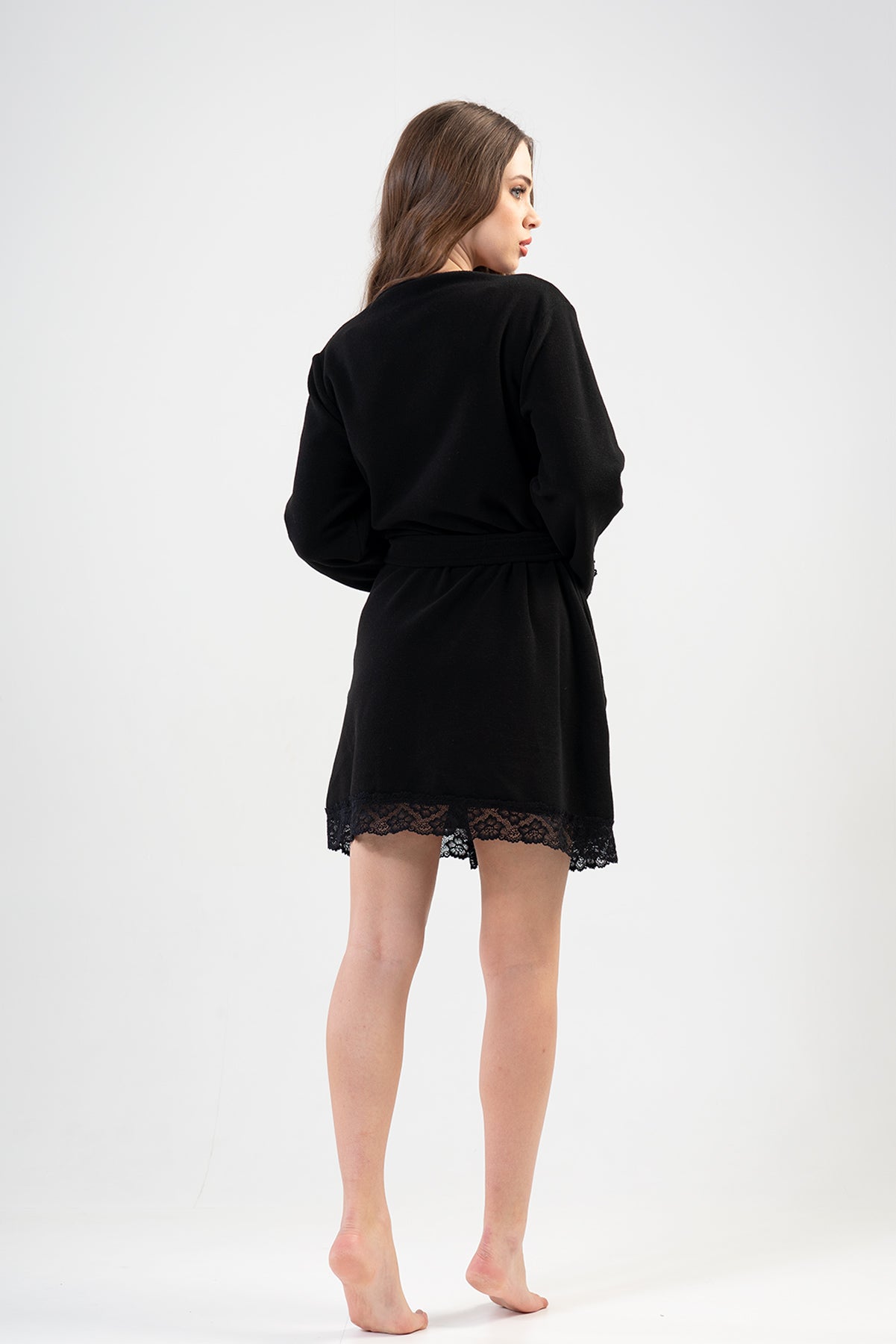 BAYAN POLAR UZUN KOL DANTELLI KISA CEPLI SABAHLIK