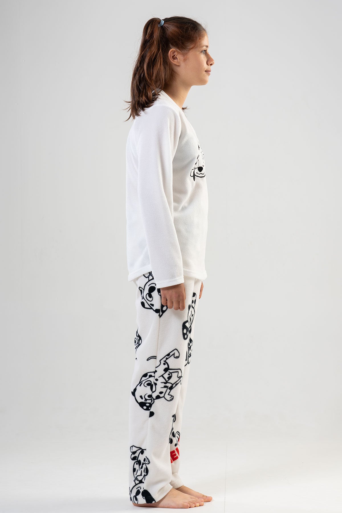 KIZ COCUK POLAR O YAKA UZUN KOL ETEGI OVAL CEPLI PIJAMA TAKIM - BRIGHT WHITE