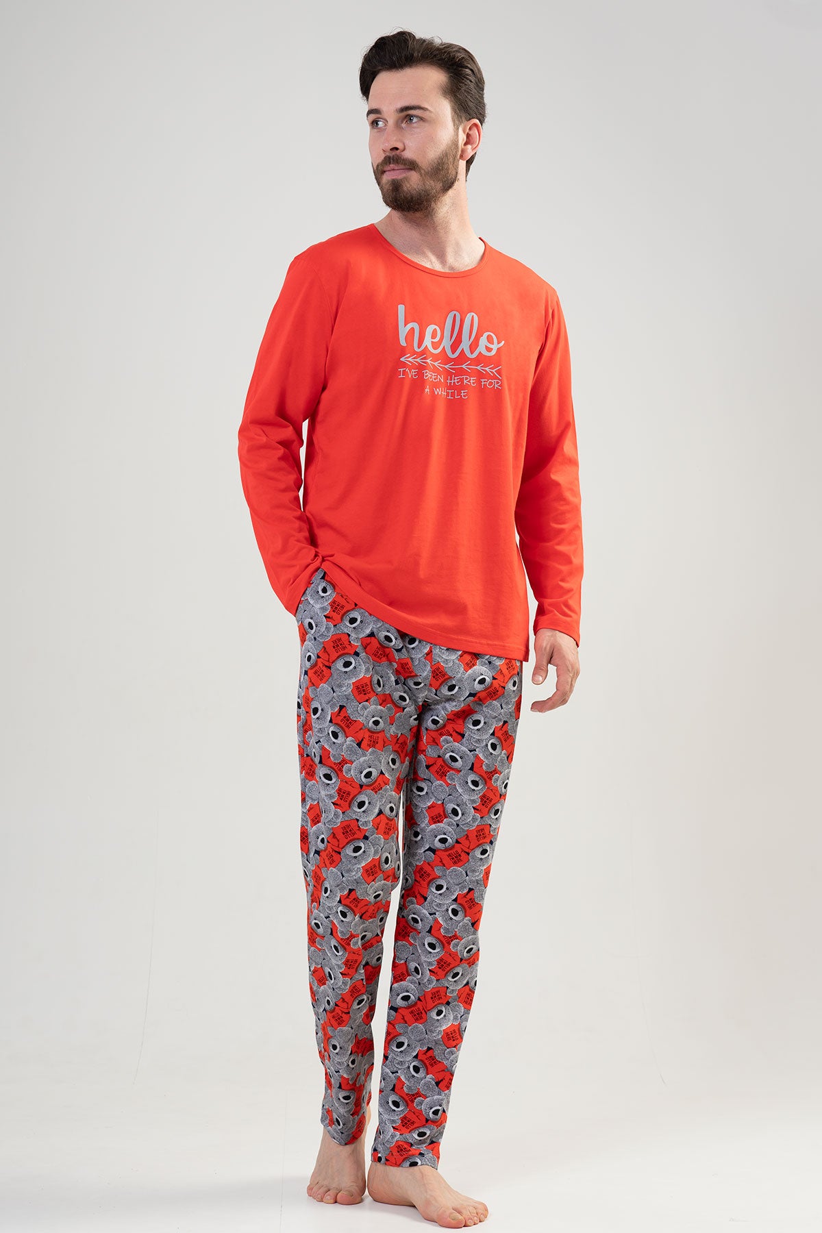 CEPLI ERKEK P.SUPREM O YAKA UZUN KOL PIJAMA TAKIM - RED