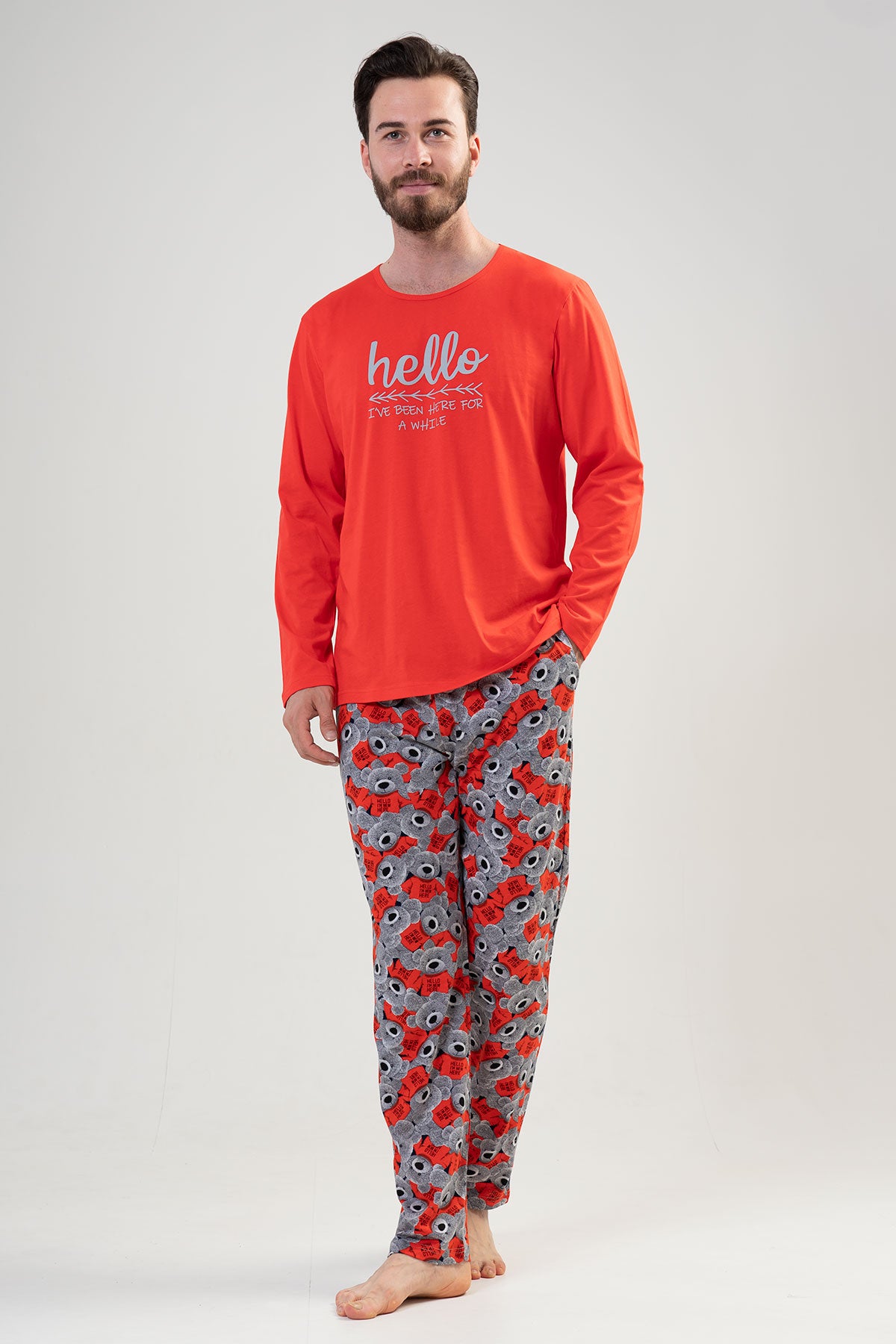CEPLI ERKEK P.SUPREM O YAKA UZUN KOL PIJAMA TAKIM - RED