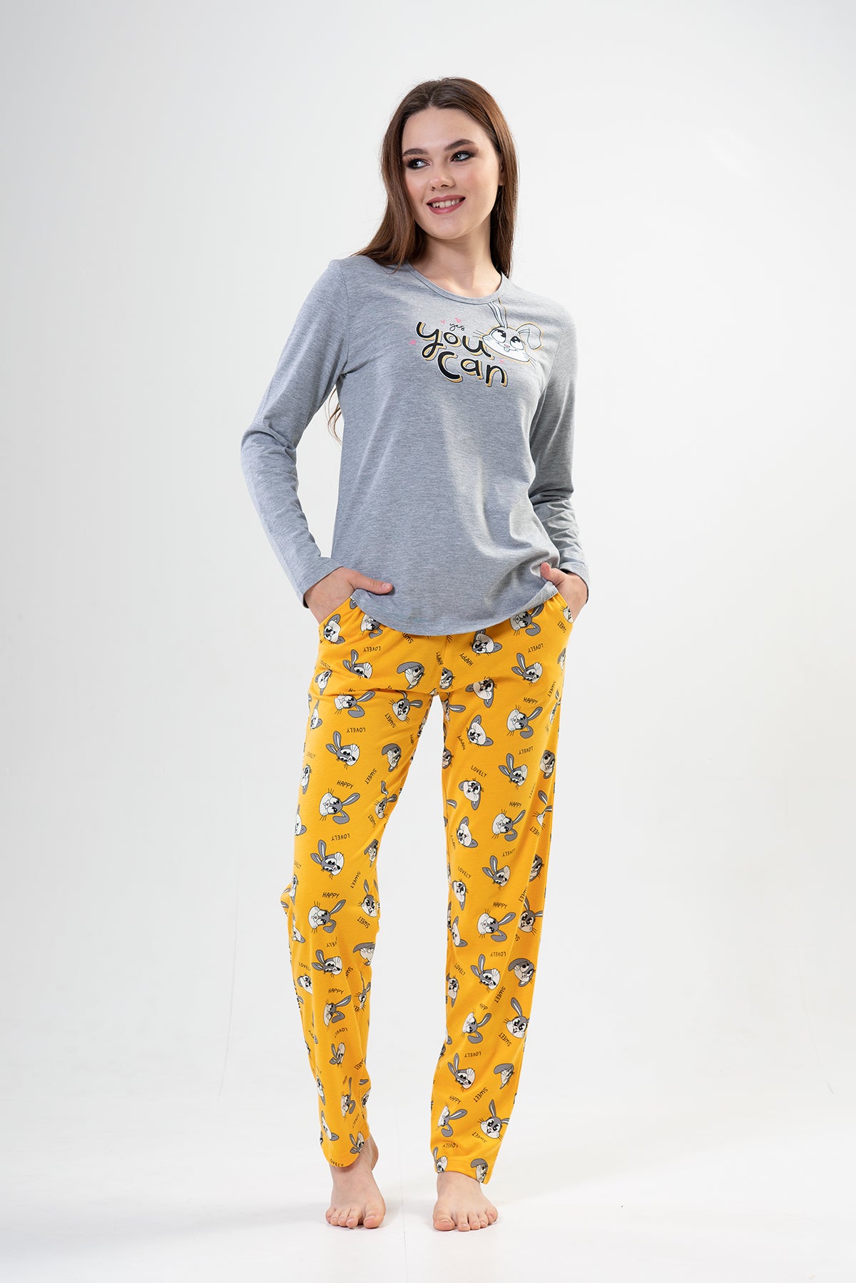 KADIN P.SUPREM O YAKA UZUN KOL ETEGI OVAL CEPLI PIJAMA TAKIM"