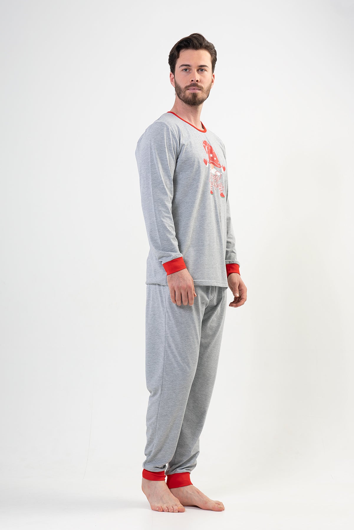 CEPLI ERKEK P.SUPREM O YAKA UZUN KOL MANSETLI PIJAMA TAKIM