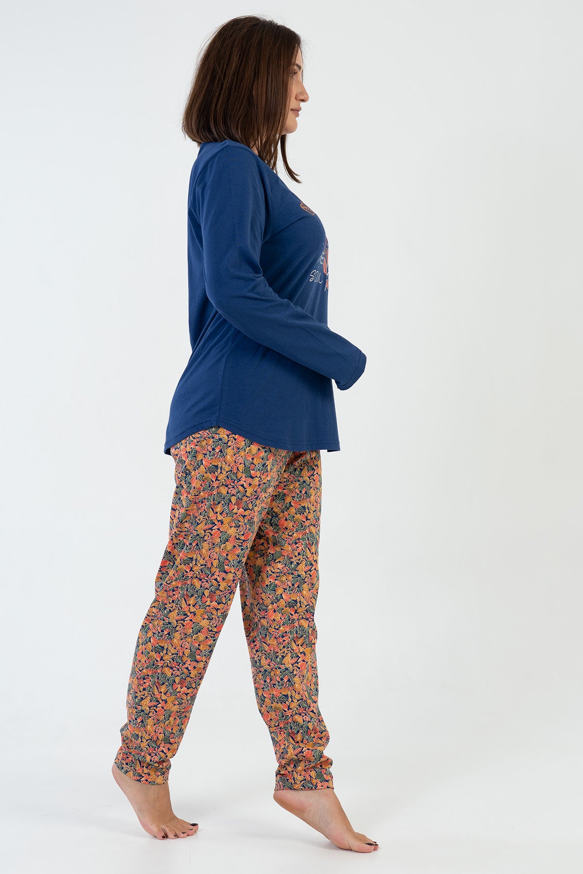KADIN P.SUPREM XXL O YAKA UZUN KOL ETEGI OVAL PIJAMA TAKIM - 1193INDIGO