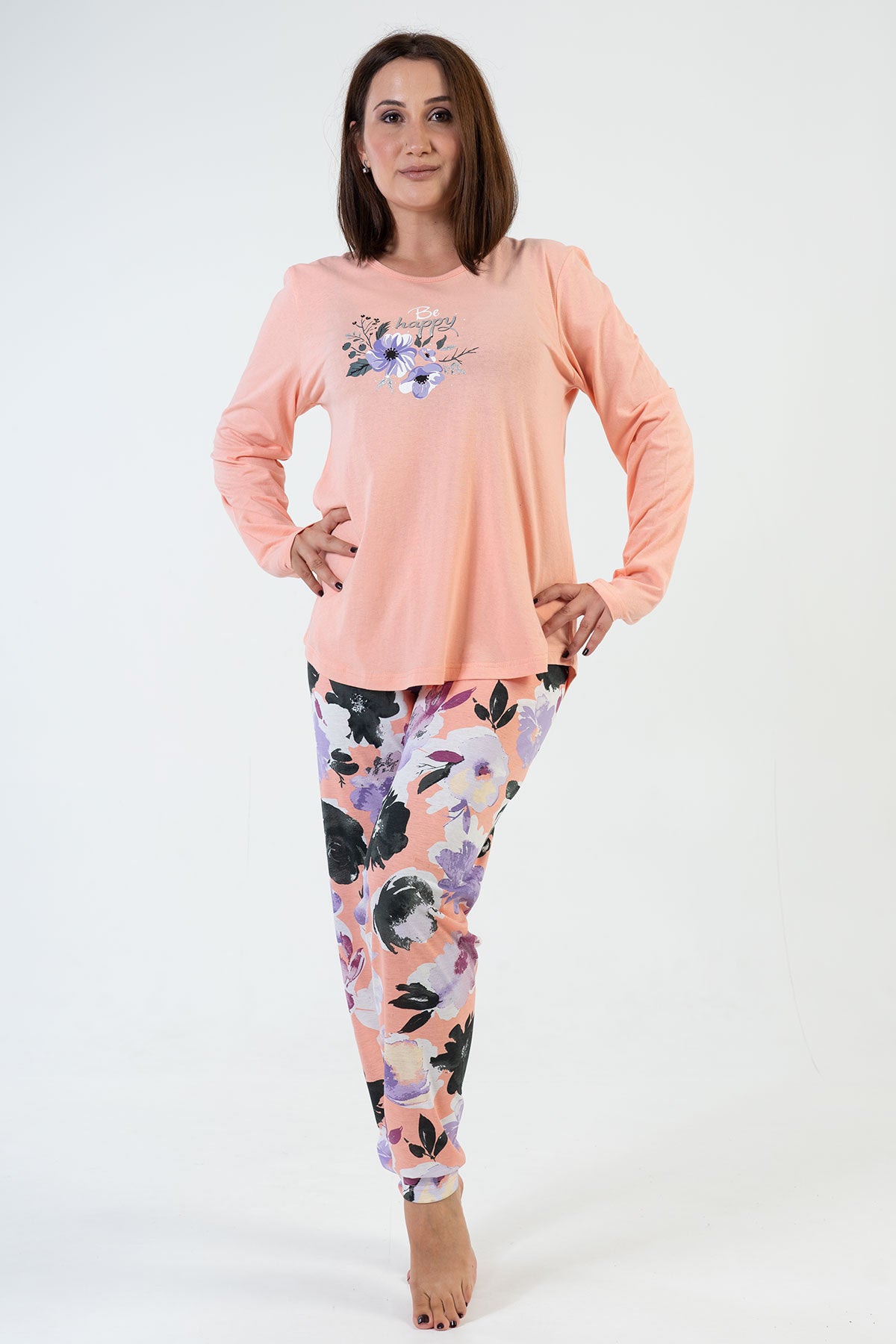 KADIN P.SUPREM XXL O YAKA UZUN KOL ETEGI OVAL PIJAMA TAKIM - BABY PINK
