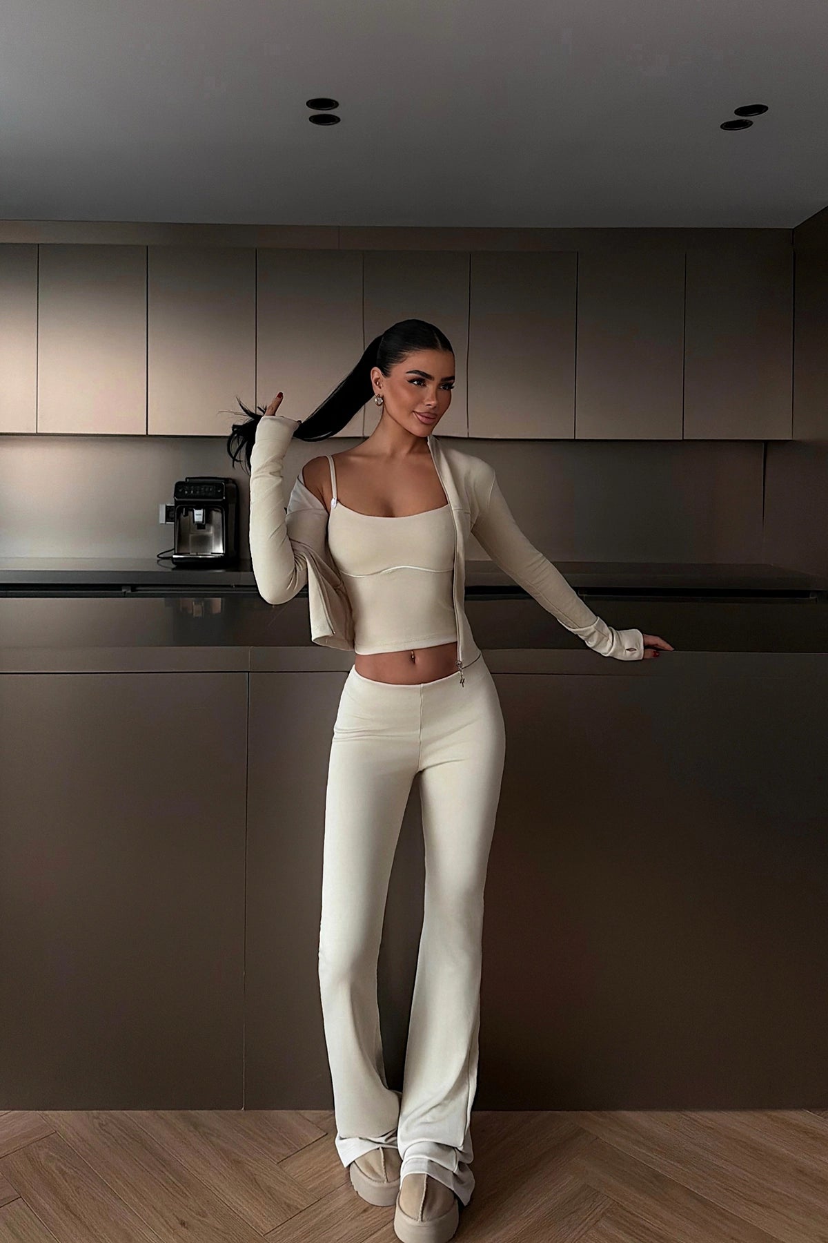 Bej Croplu Takım XS