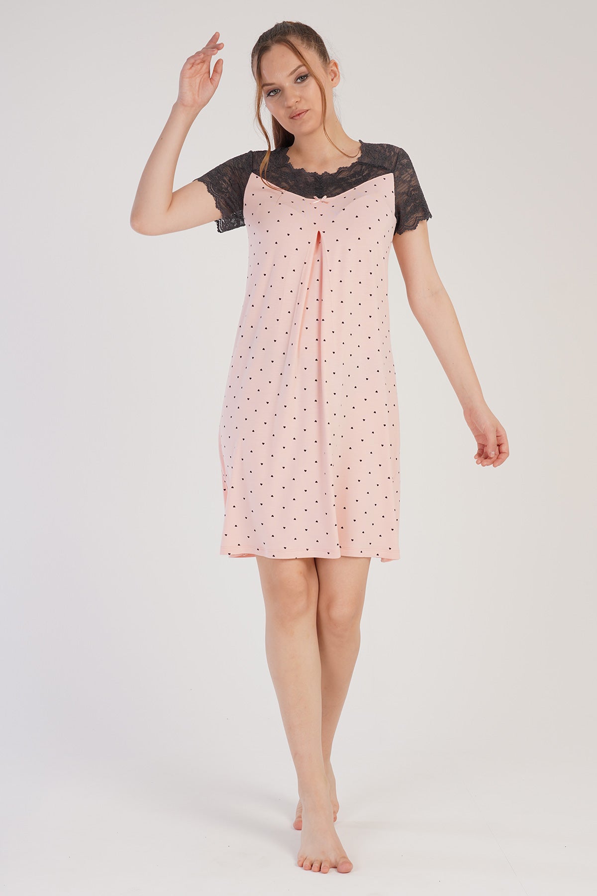 KADIN VISCON KISA KOL DANTELLI TUNIK