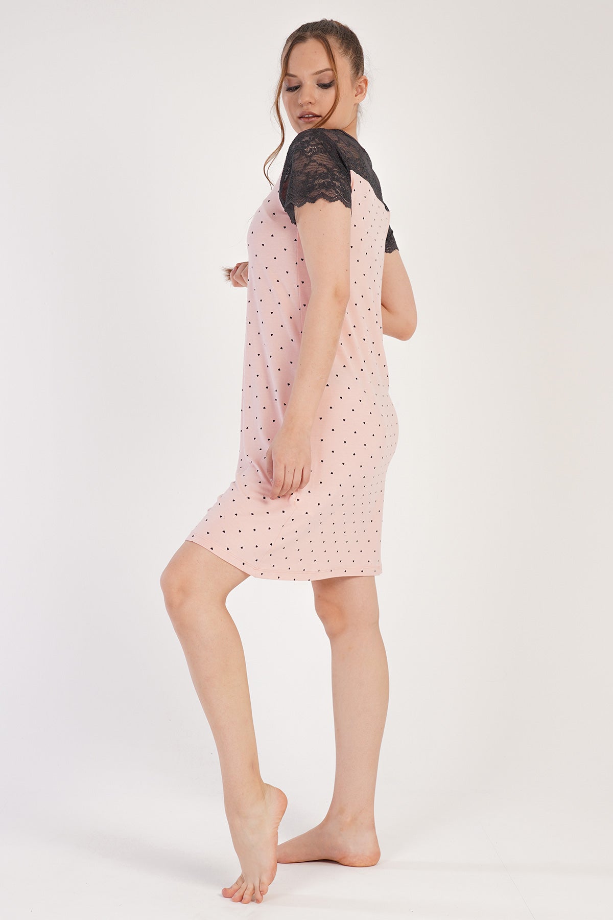 KADIN VISCON KISA KOL DANTELLI TUNIK