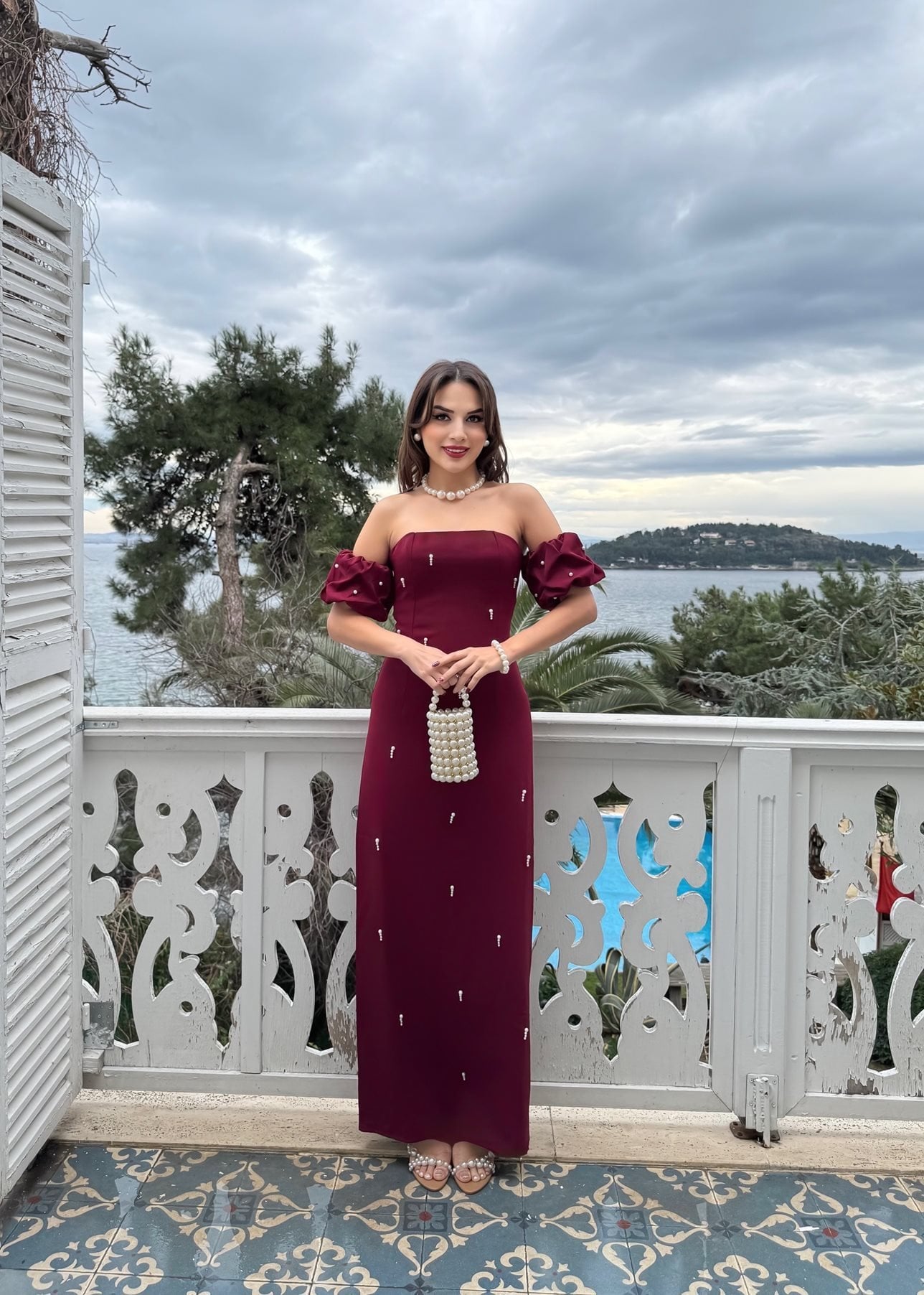 2125 ÖNLER İNCİ DETAY TASARIM ELBİSE