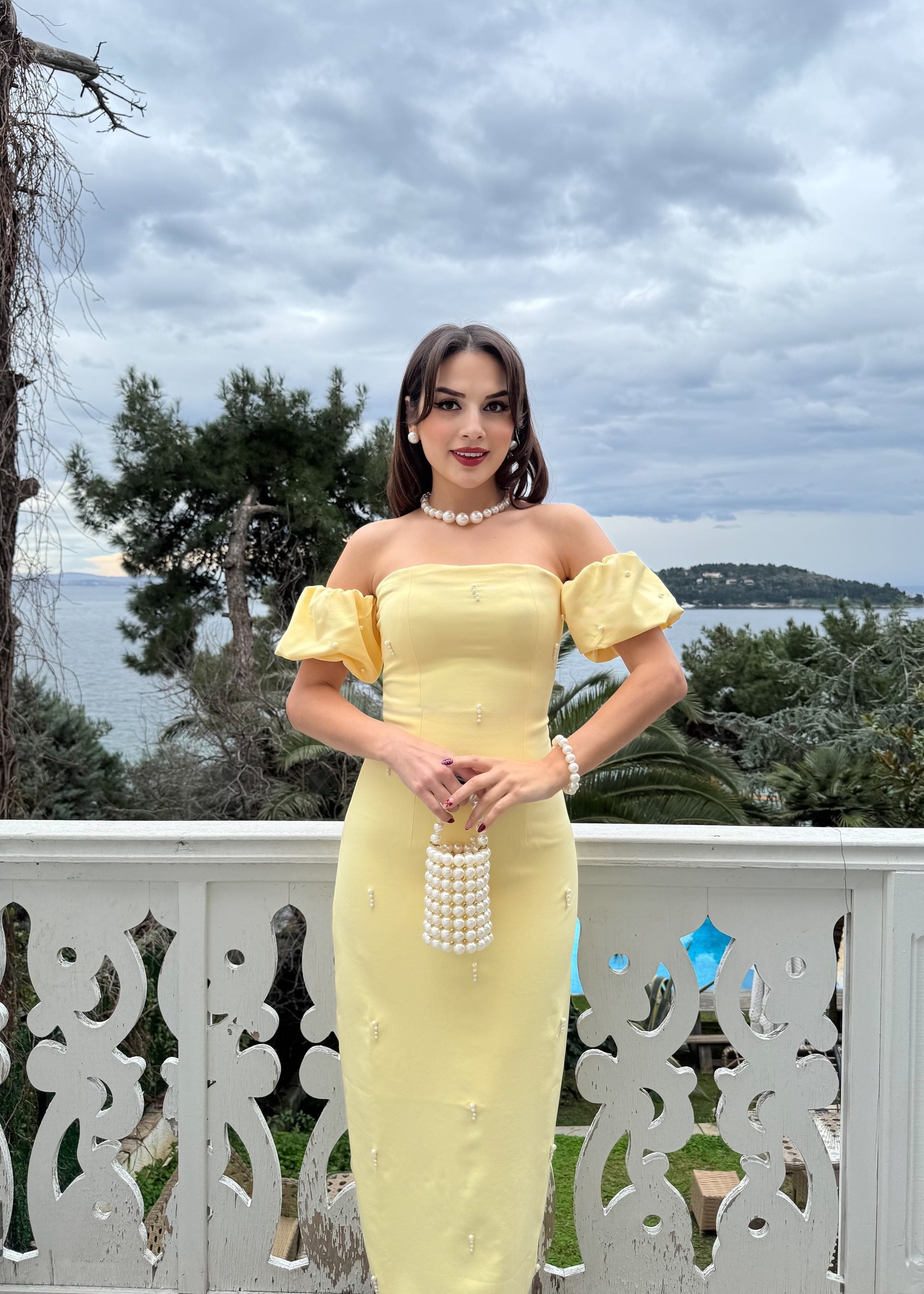 2125 ÖNLER İNCİ DETAY TASARIM ELBİSE