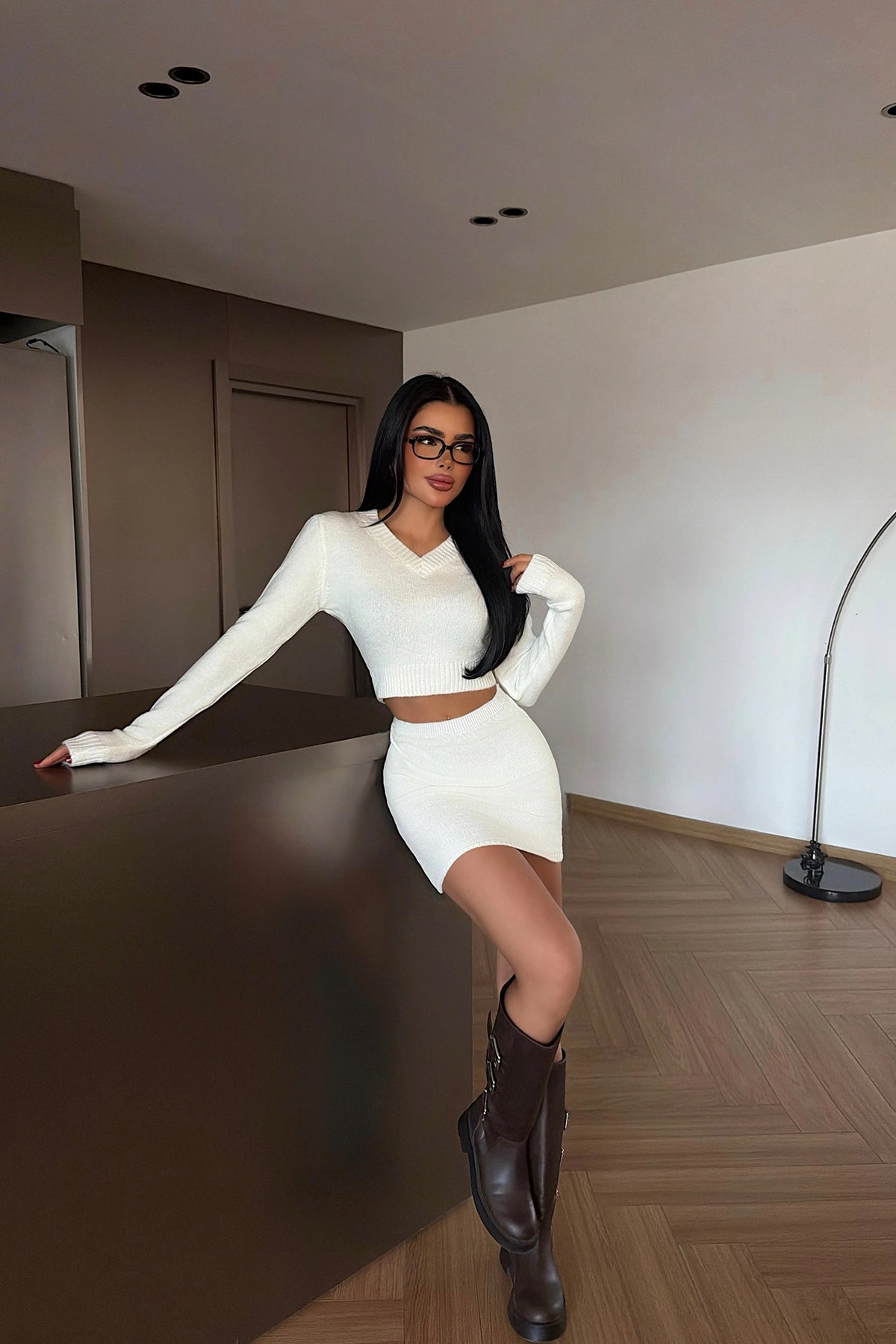 White Skirt Knit Set