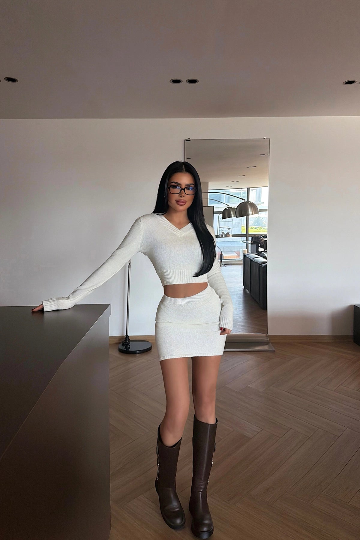 White Skirt Knit Set