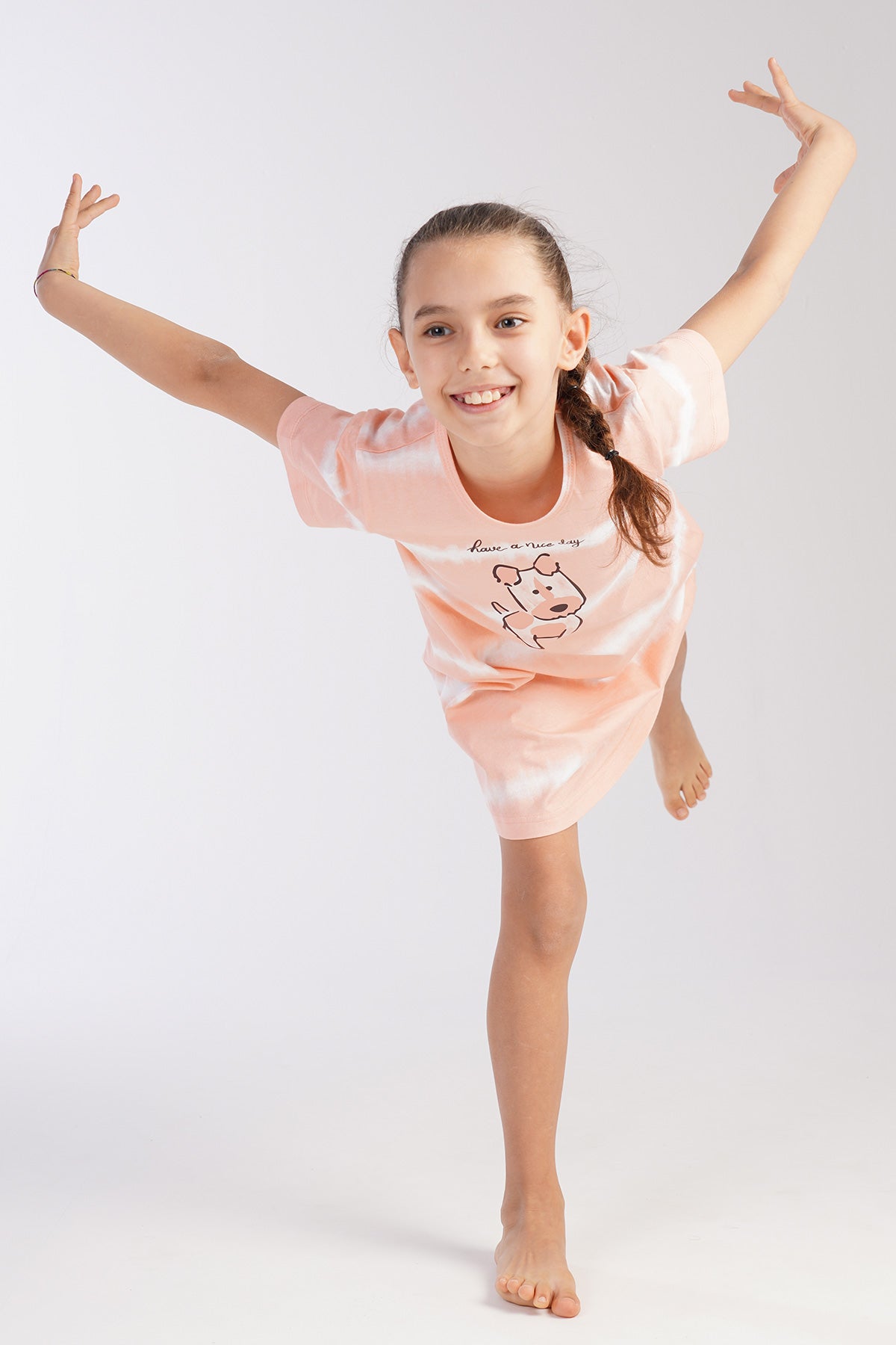 KIZ COCUK P.SUPREM O YAKA KISA KOL ETEGI OVAL TUNIK(3-4/9-10) - PINK-BEYAZ