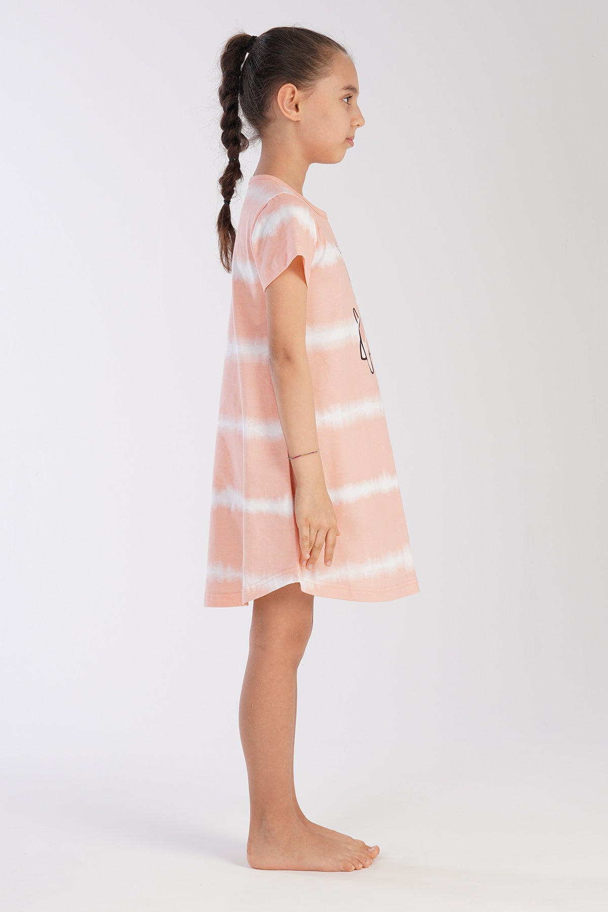KIZ COCUK P.SUPREM O YAKA KISA KOL ETEGI OVAL TUNIK(3-4/9-10) - PINK-BEYAZ