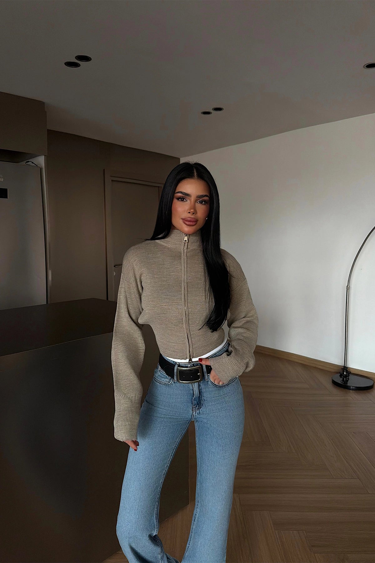 Taş Balboa Çift Fermuarlı Triko Hırka