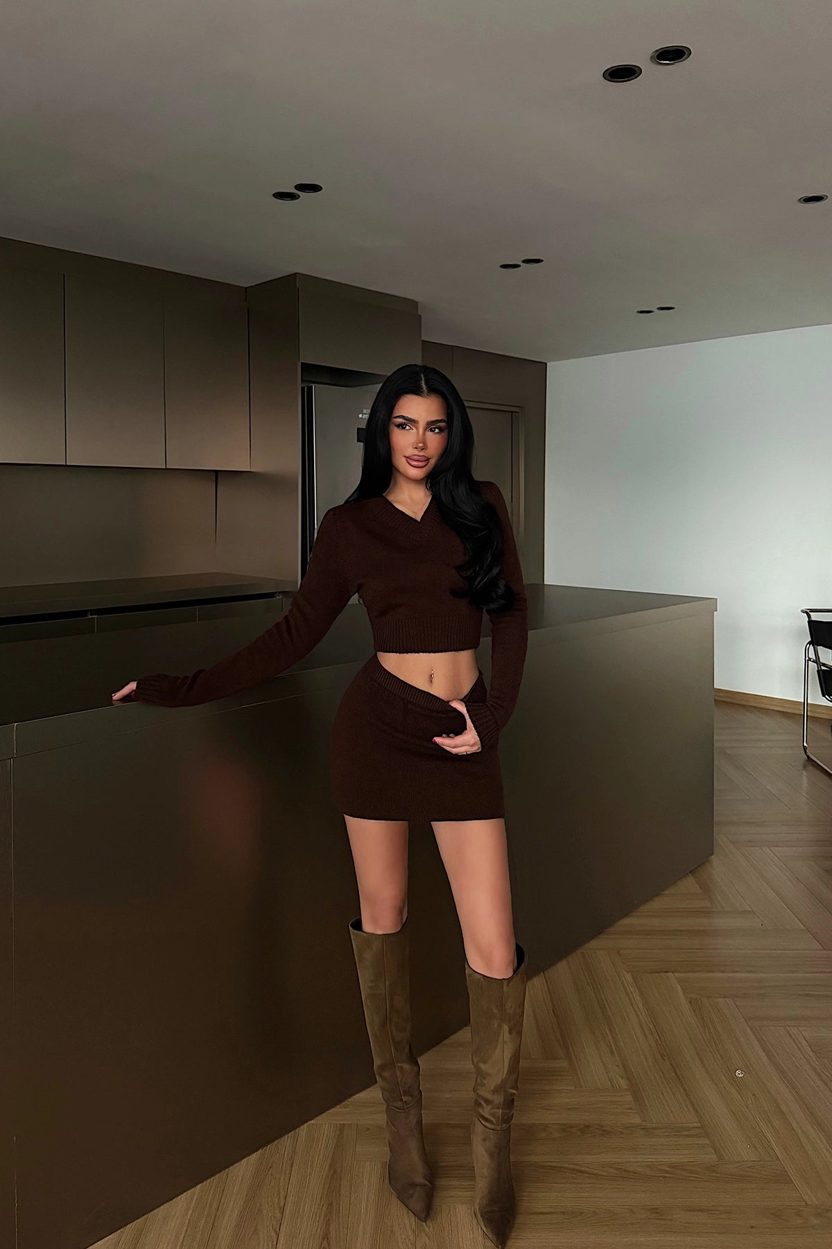 Acı Kahve Triko Etekli Takım XS-S