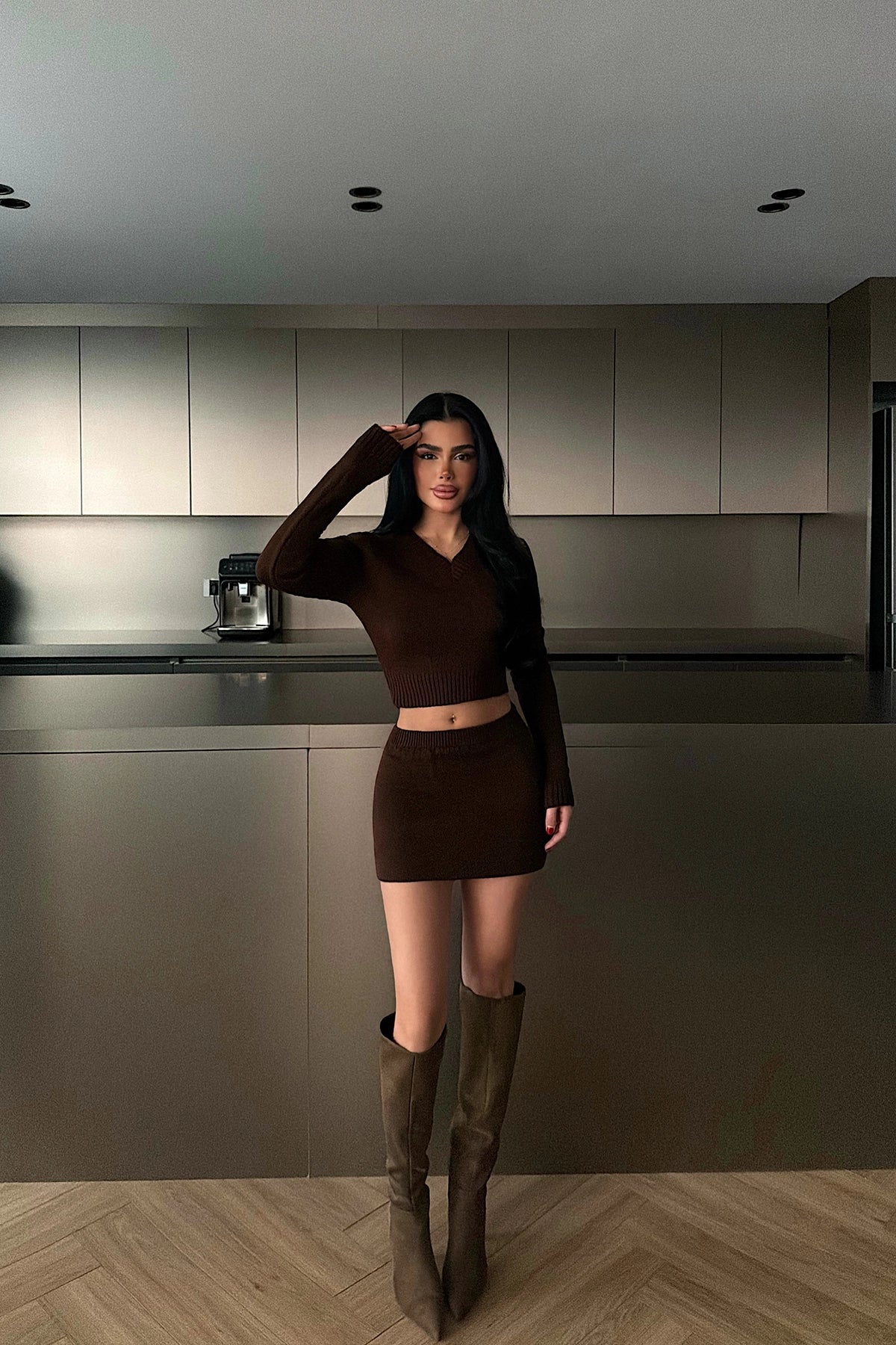 Acı Kahve Triko Etekli Takım