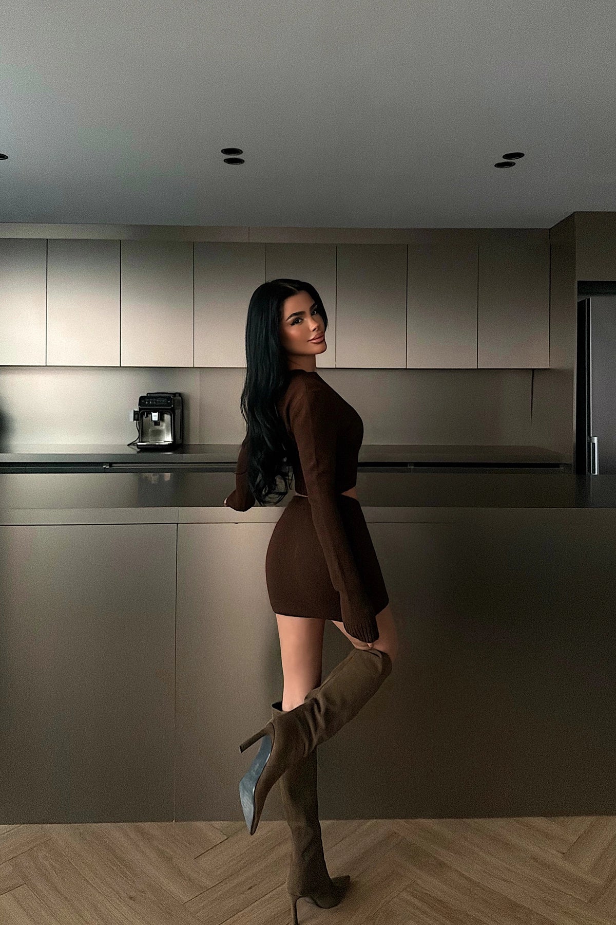 Acı Kahve Triko Etekli Takım