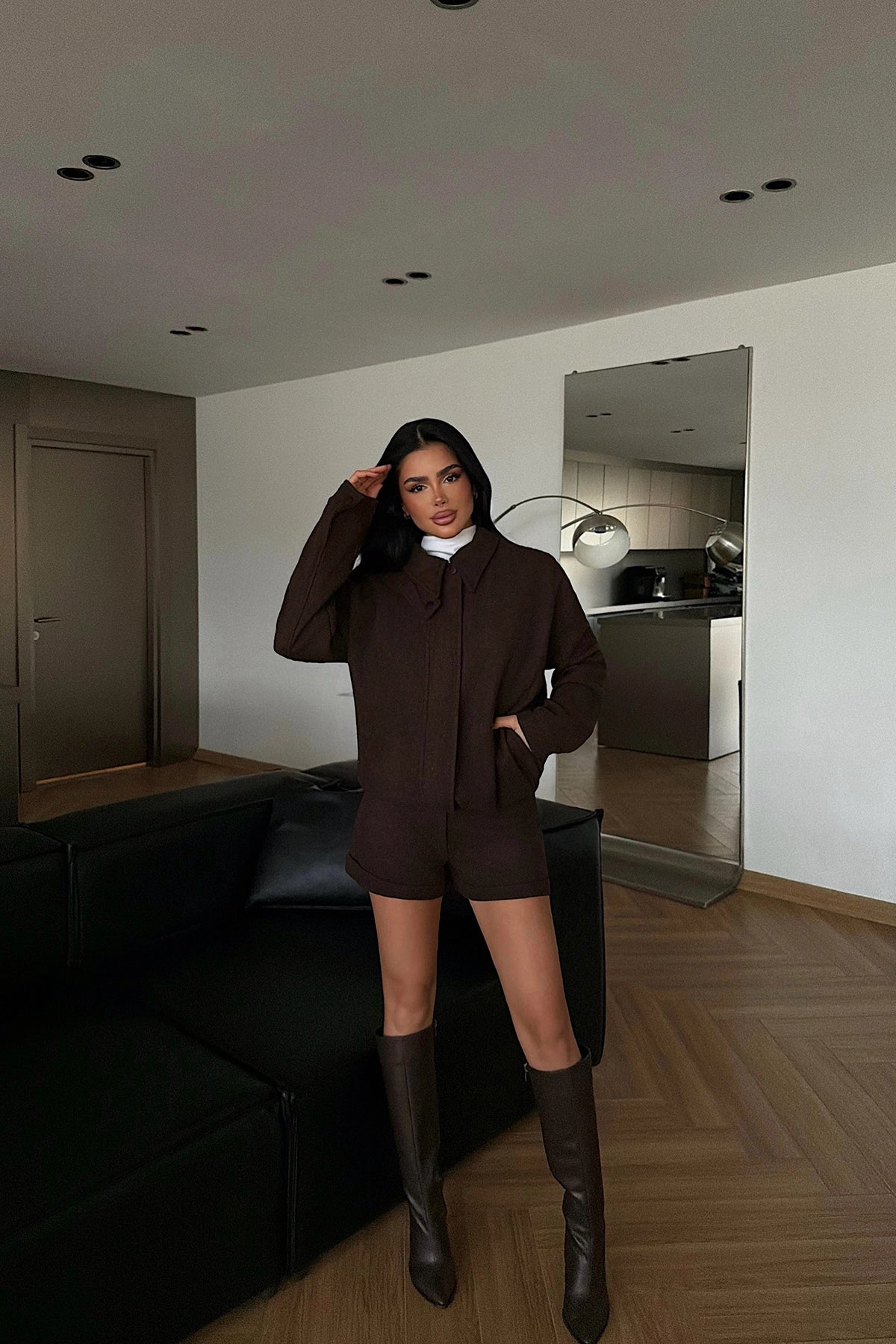 Acı Kahve Marner Şort Ceket Takım