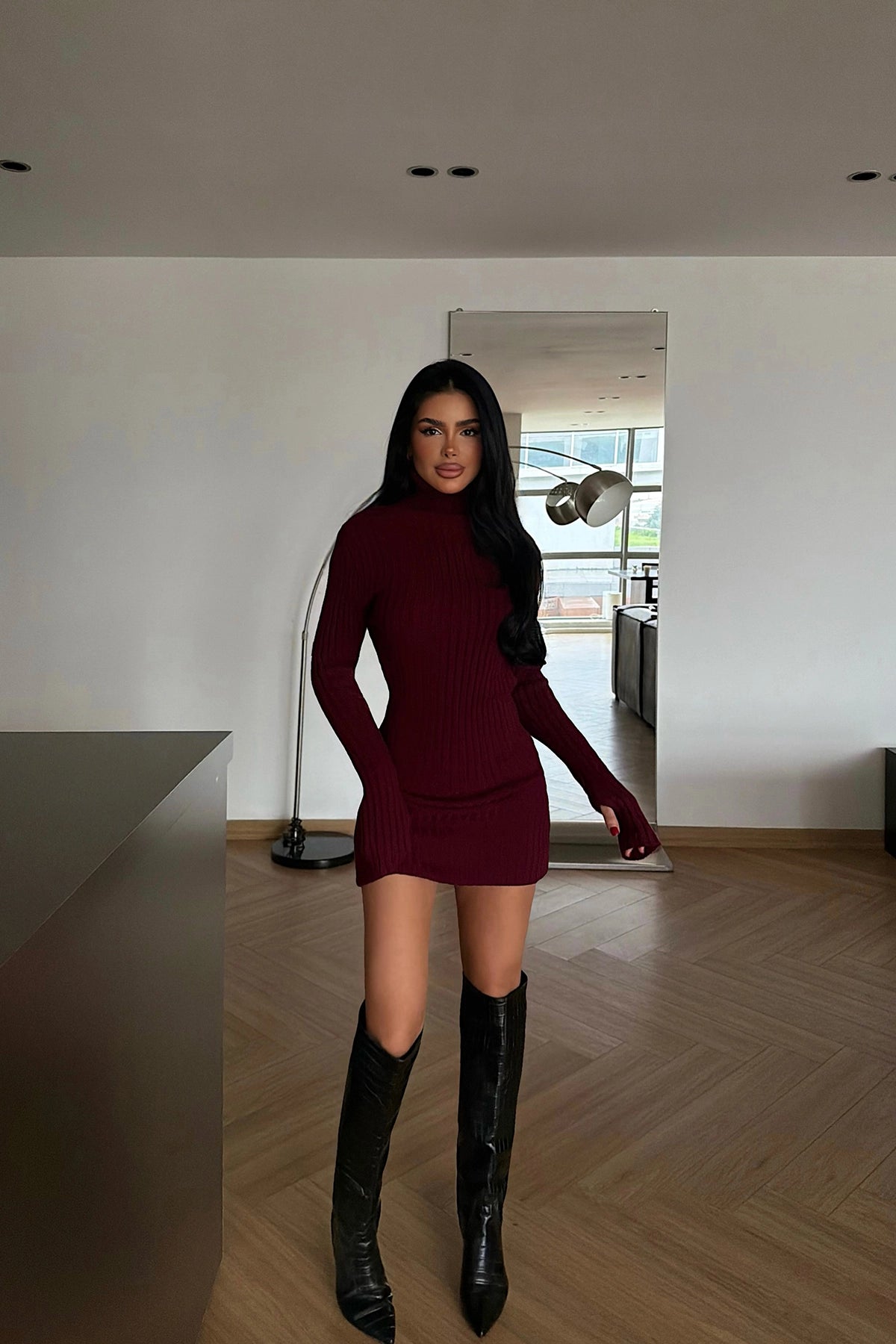 Bordo Zurih Triko Elbise