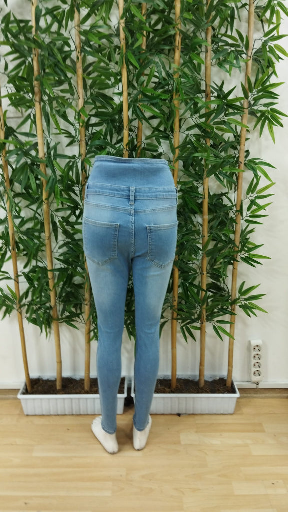 Kadın Yüksek Belli önden Düğmeli Yırtık Detaylı Kot Pantolon , 27090