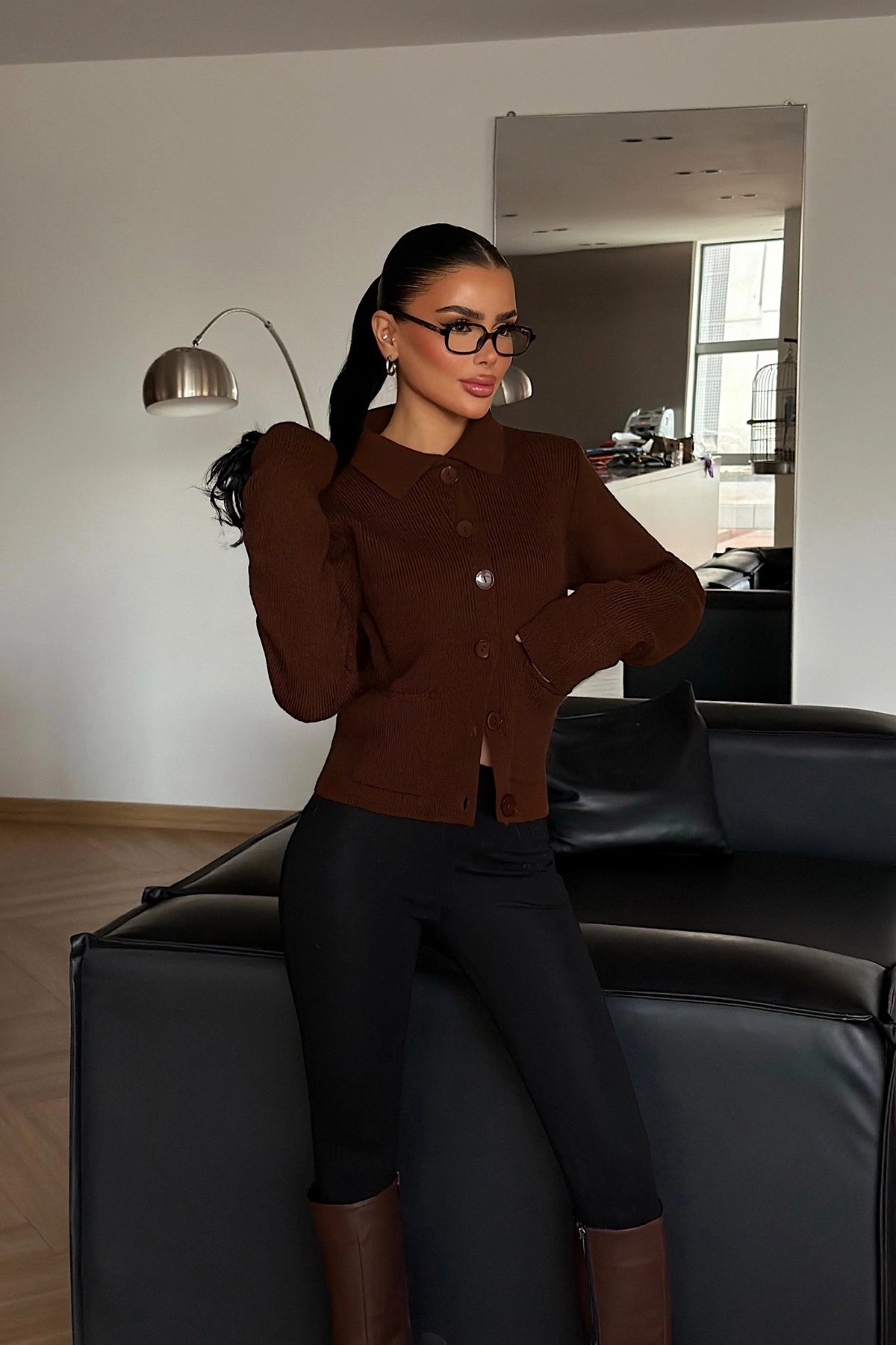 Acı Kahve Leche Dügmeli Triko Hırka