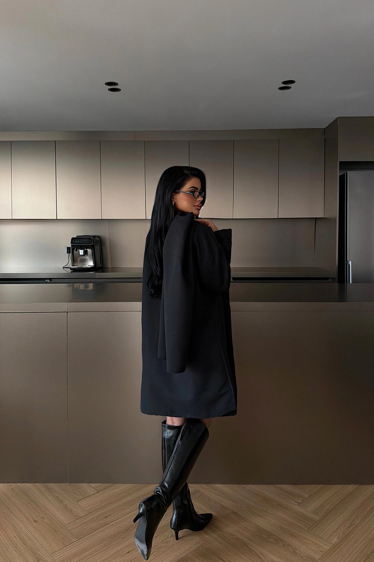 Black Belt Detail Trench Coat with Front Buttons