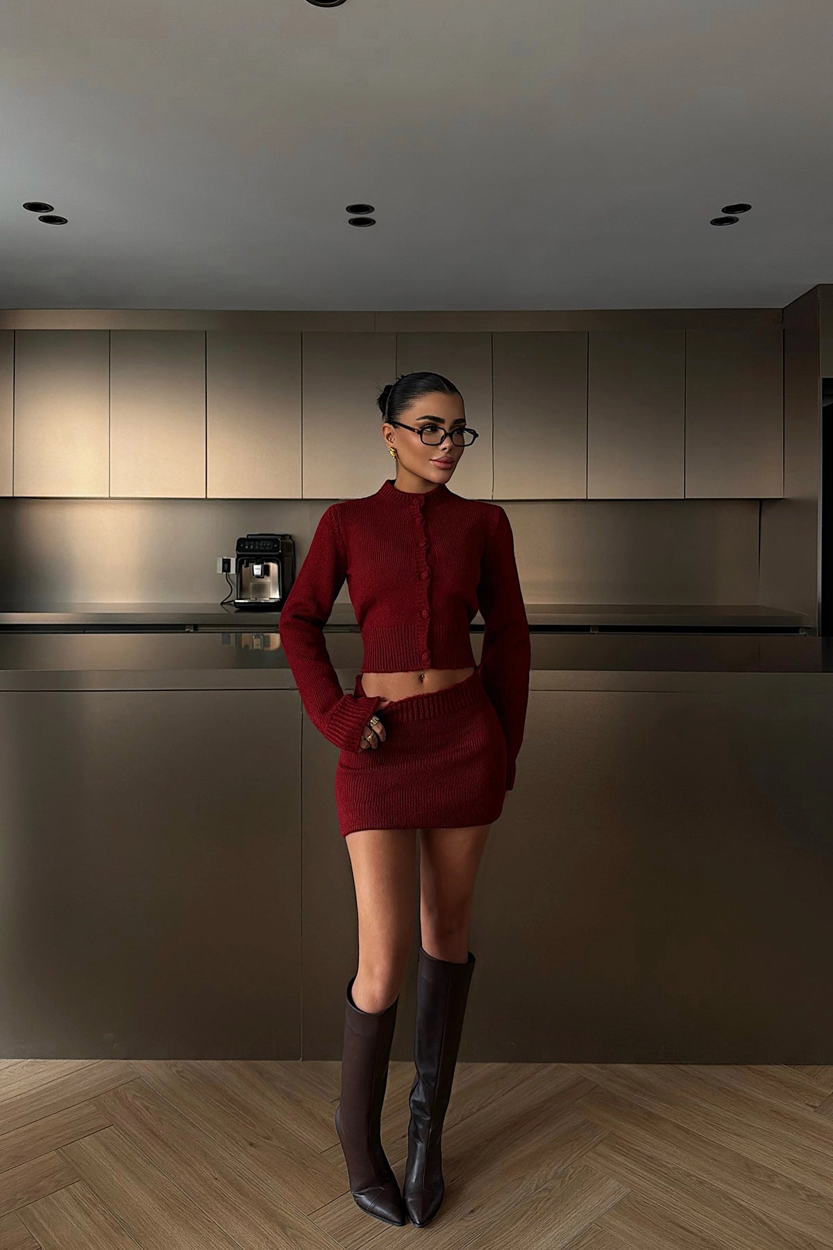 Burgundy Knit Skirt Set