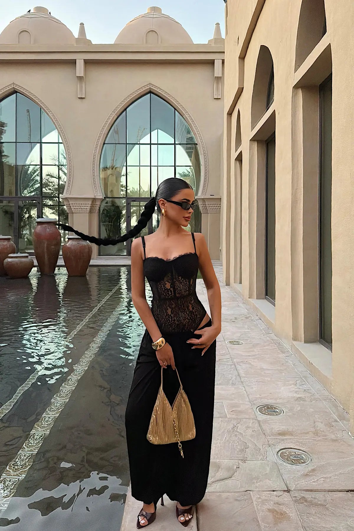 Siyah Brigitta Dantelli Bodysuit